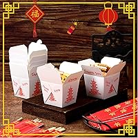 Vista 3 de Sabary 50 juegos de cajas chinas de 8 onzas para llevar con palillos, recipientes de papel de pagoda para alimentos con palillos desechables