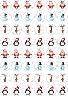48 edible mini Christmas Character festive childrens kids party decorations Style Cupcake Cake Toppers Wafer Rice Paper