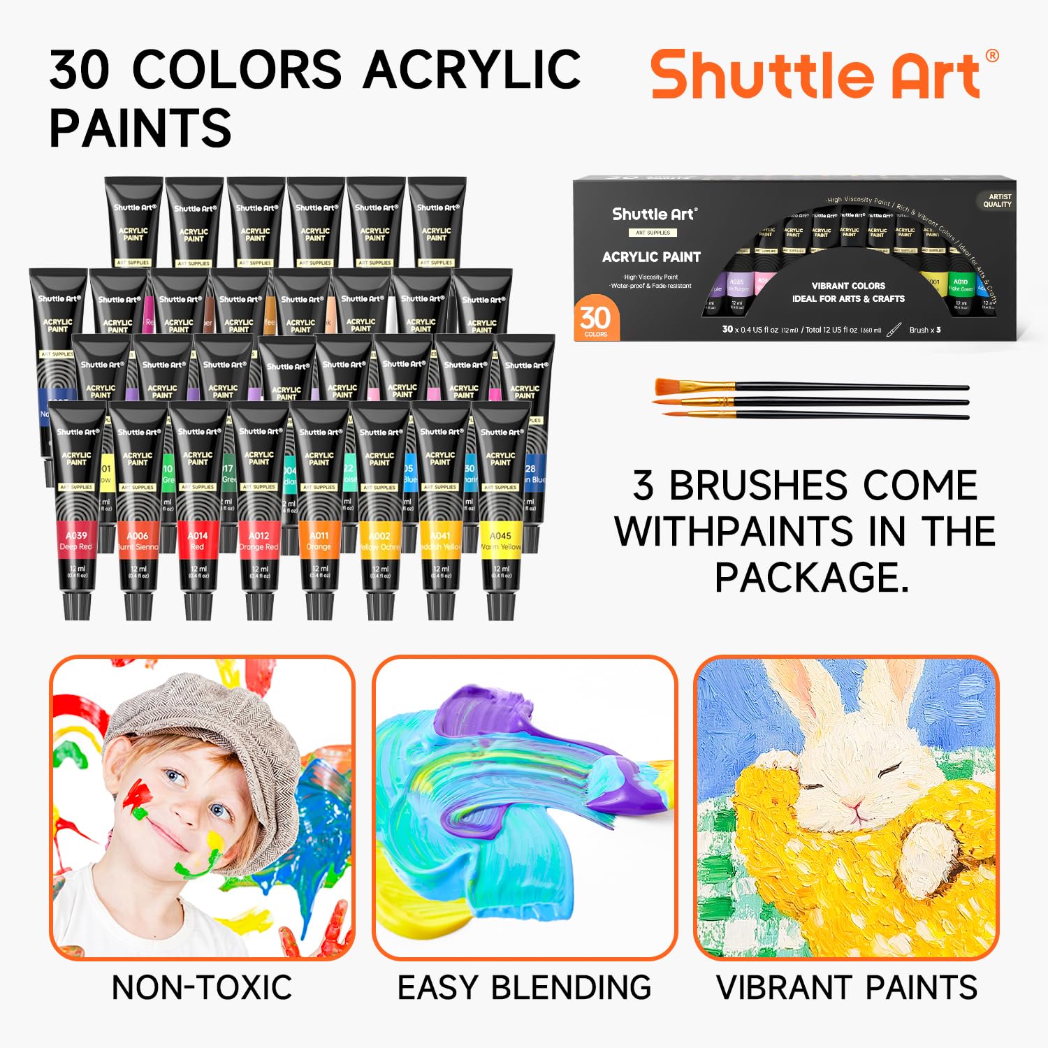 Pack 69 Kit Pittura bambini, Shuttle Set Pittura Bambini con 30 Colori Acrilici, Cavalletto Pittura Legno, Tela, Blocco da Disegno,Pennelli, Tavolozza,Tuta Set Completo Vernice per Ragazzi e Ragazze