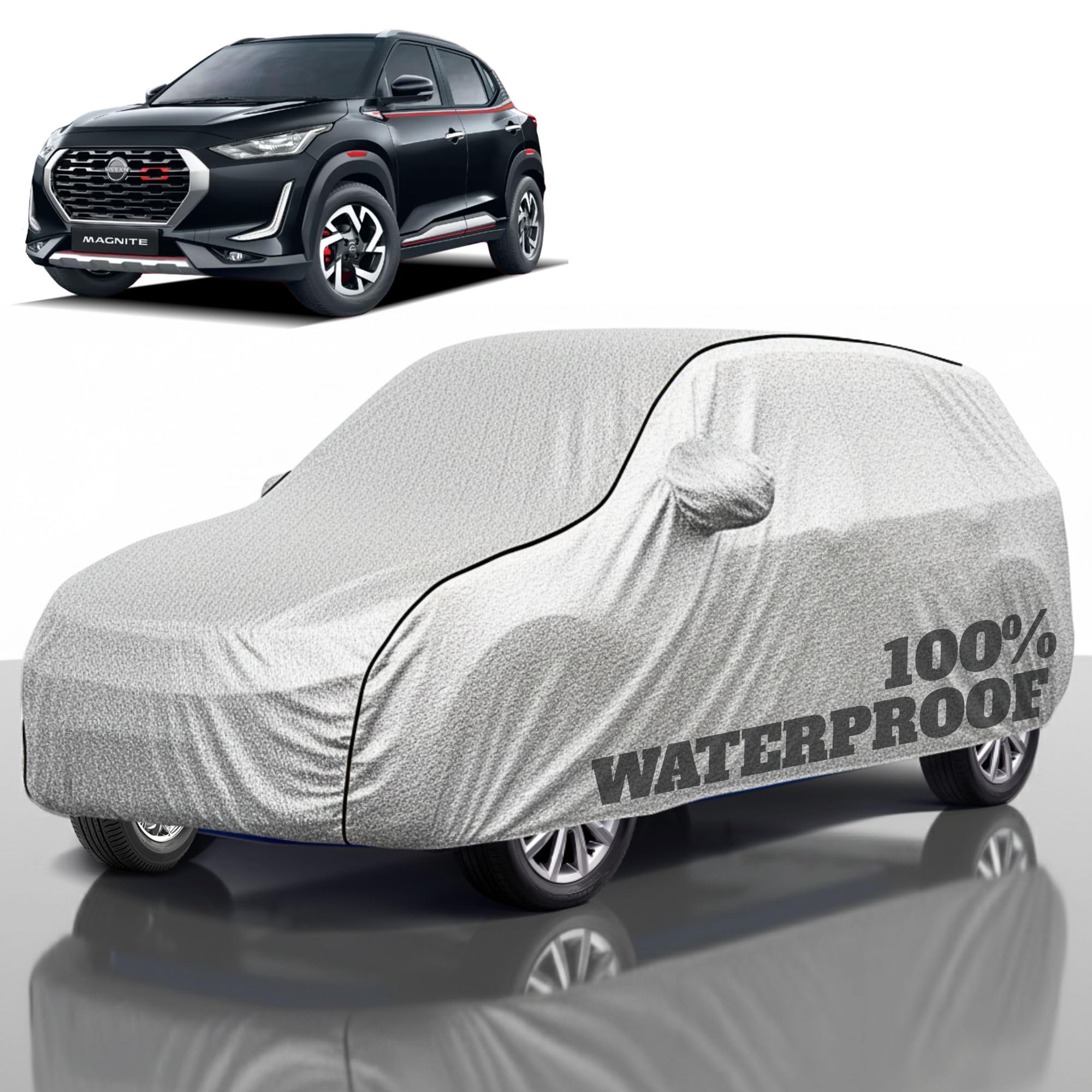Premium Polyester Car Cover Magnite All-Weather Protection from Rain, Dust &amp; Sun | UV Resistant Fabric | Full Body Secure Fit for Outdoor &amp; Indoor Parking Silver