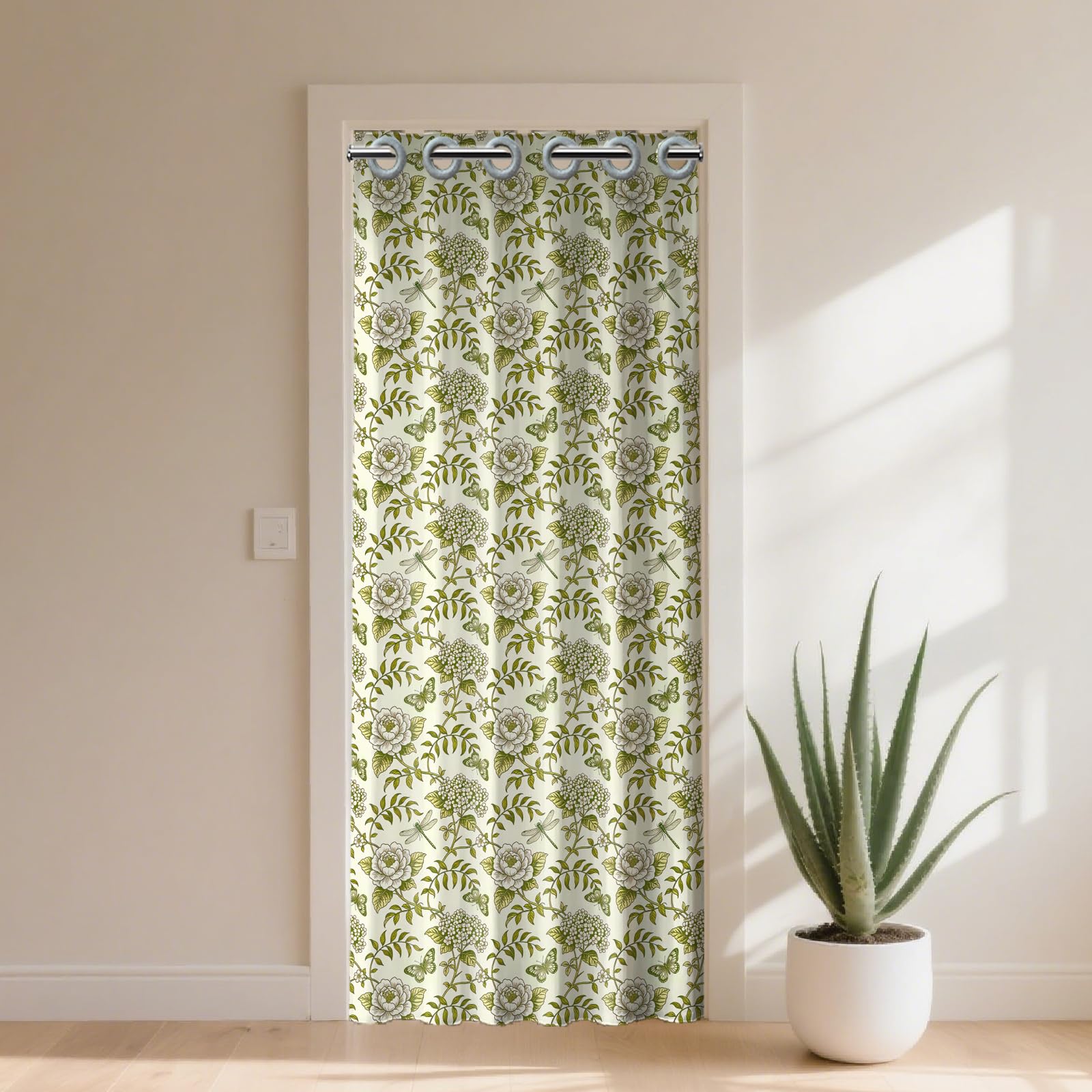CONCHLERY Plants Door Curtain for Doorway Flowers Pattern Doorway Curtain Butterflies Room Divider Curtains with Plastic Rings Folding Doors Curtains For Closet Door Living Room Doorway, 39x79 Inch