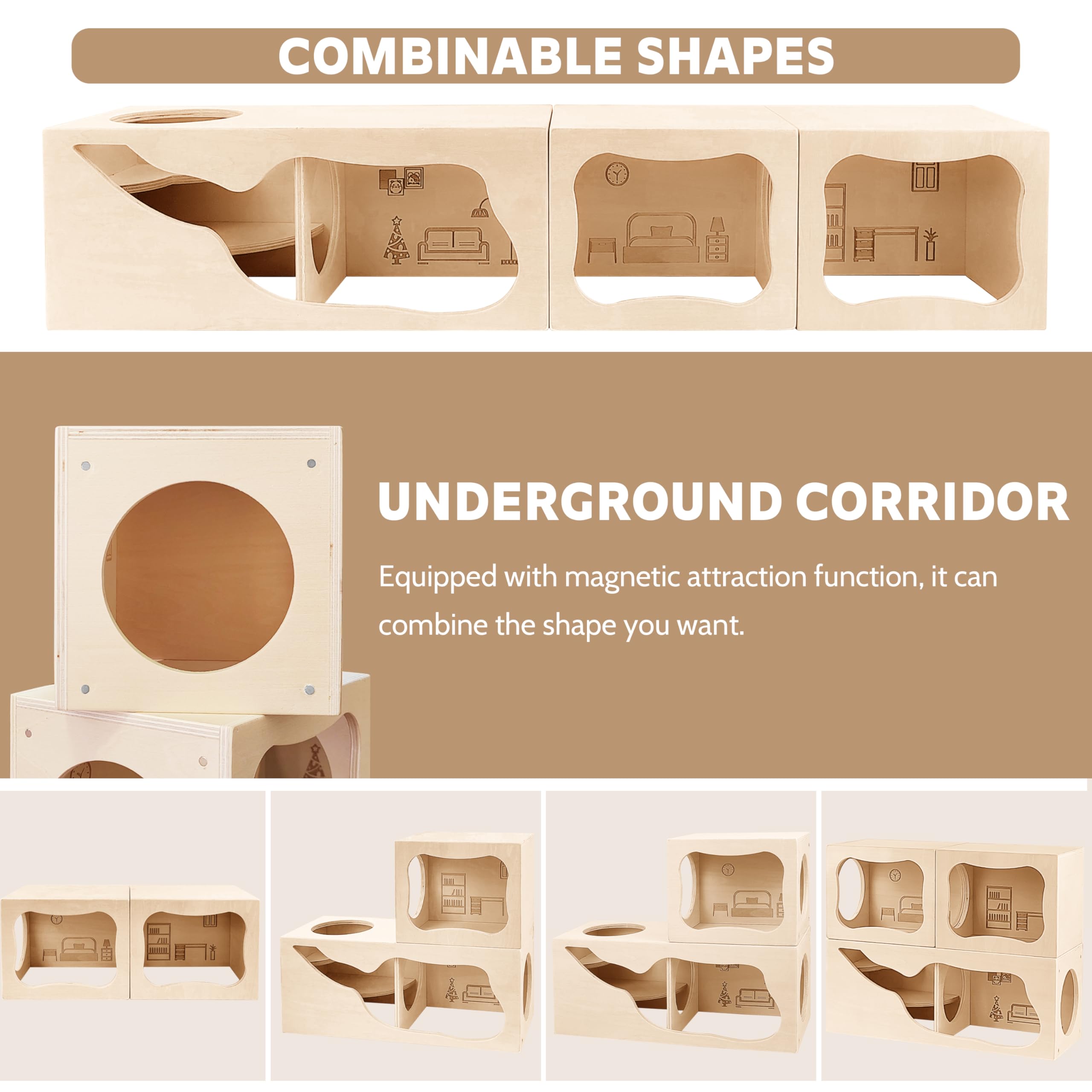 Hamster Hideout Wooden House,Hamsters Multi Chamber Hideout,Small Animal Habitat for Clear Observation,Hamster Toys for Dwarf Hamstersm,Gerbils - Image 3