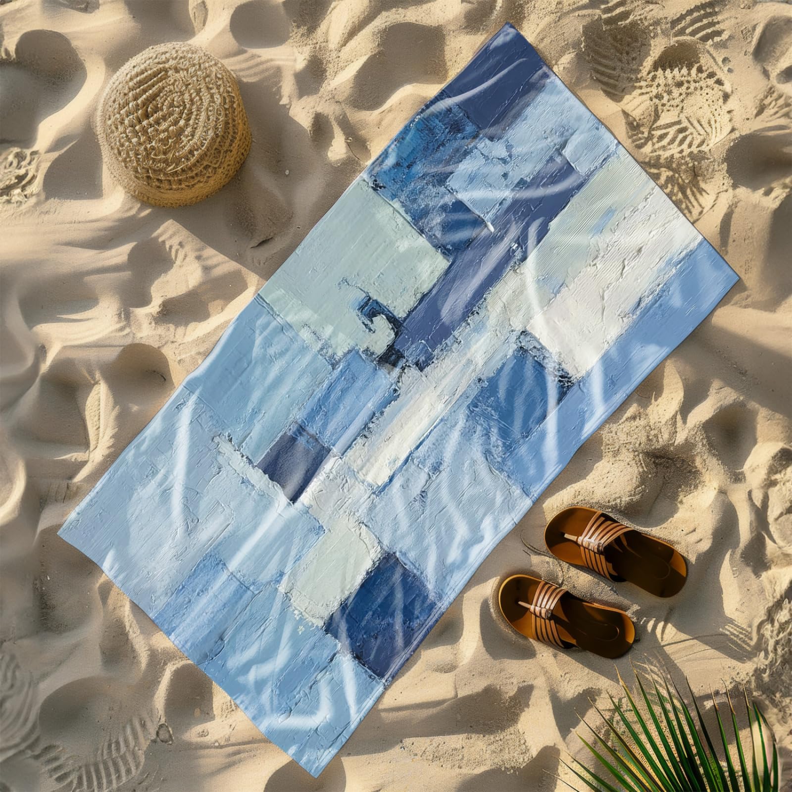 Générique Serviette de Plage XXL Graffiti Bleu Blanc