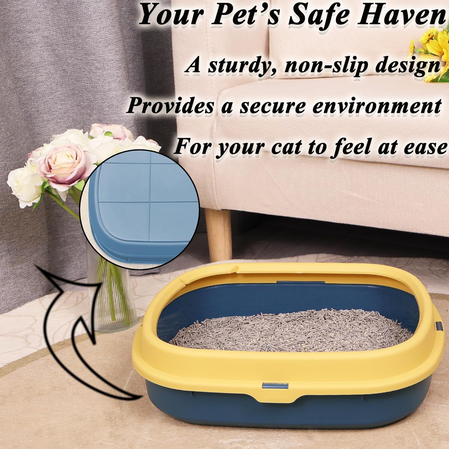 Suhaco Kitten Starter Kit for Indoor Kittens 7 Pcs Litter Box with Cat Litter & Litter Scoop Teaser Wand Licking Mat Bath Brush 7 in 1 Cat Litter Box (Blue)