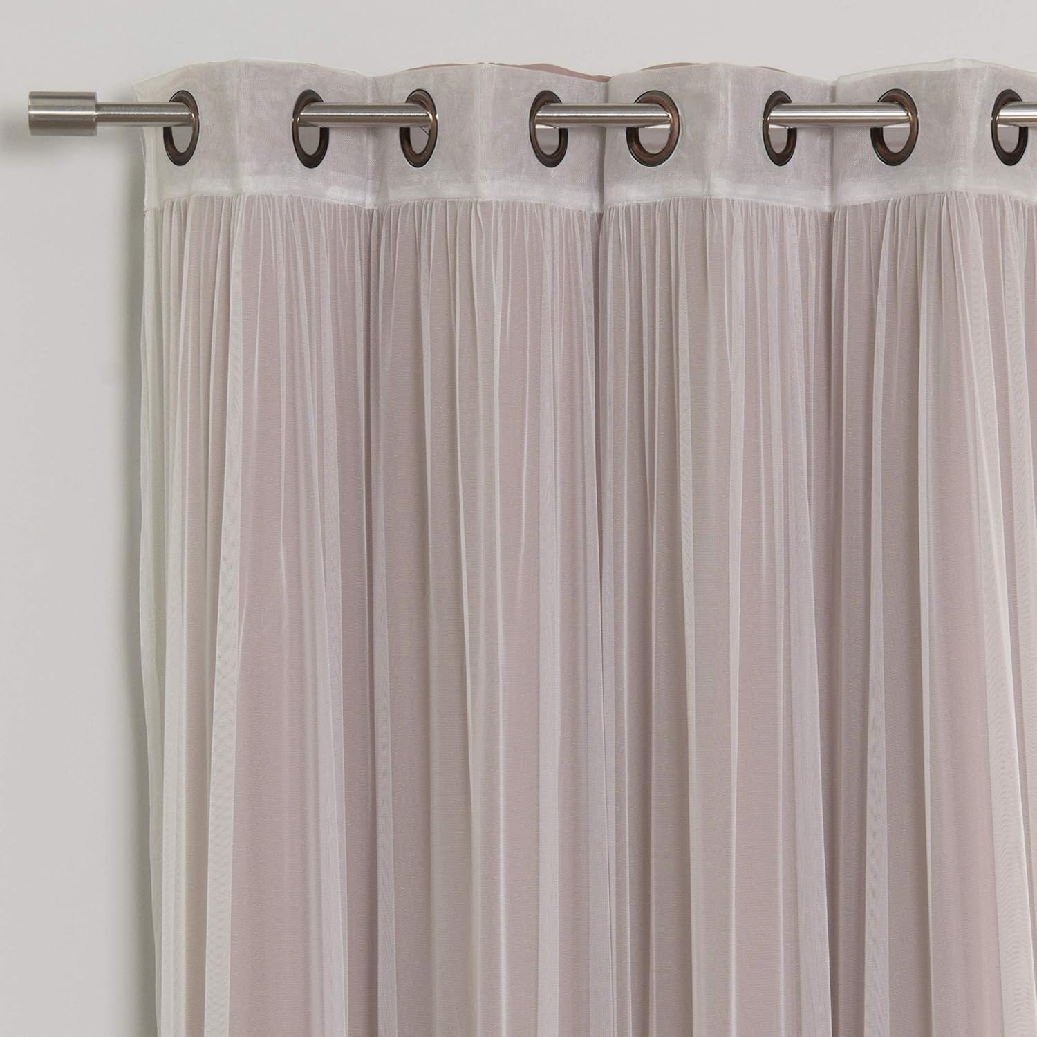 Best Home Fashion uMIXm Tulle Sheer Lace and Blackout 4 Piece Curtain Set – Antique Bronze Grommet Top – 52" W x 84" L – (Set of 4 Panels) (52" W x 84" L - Each Panel, Mauve)