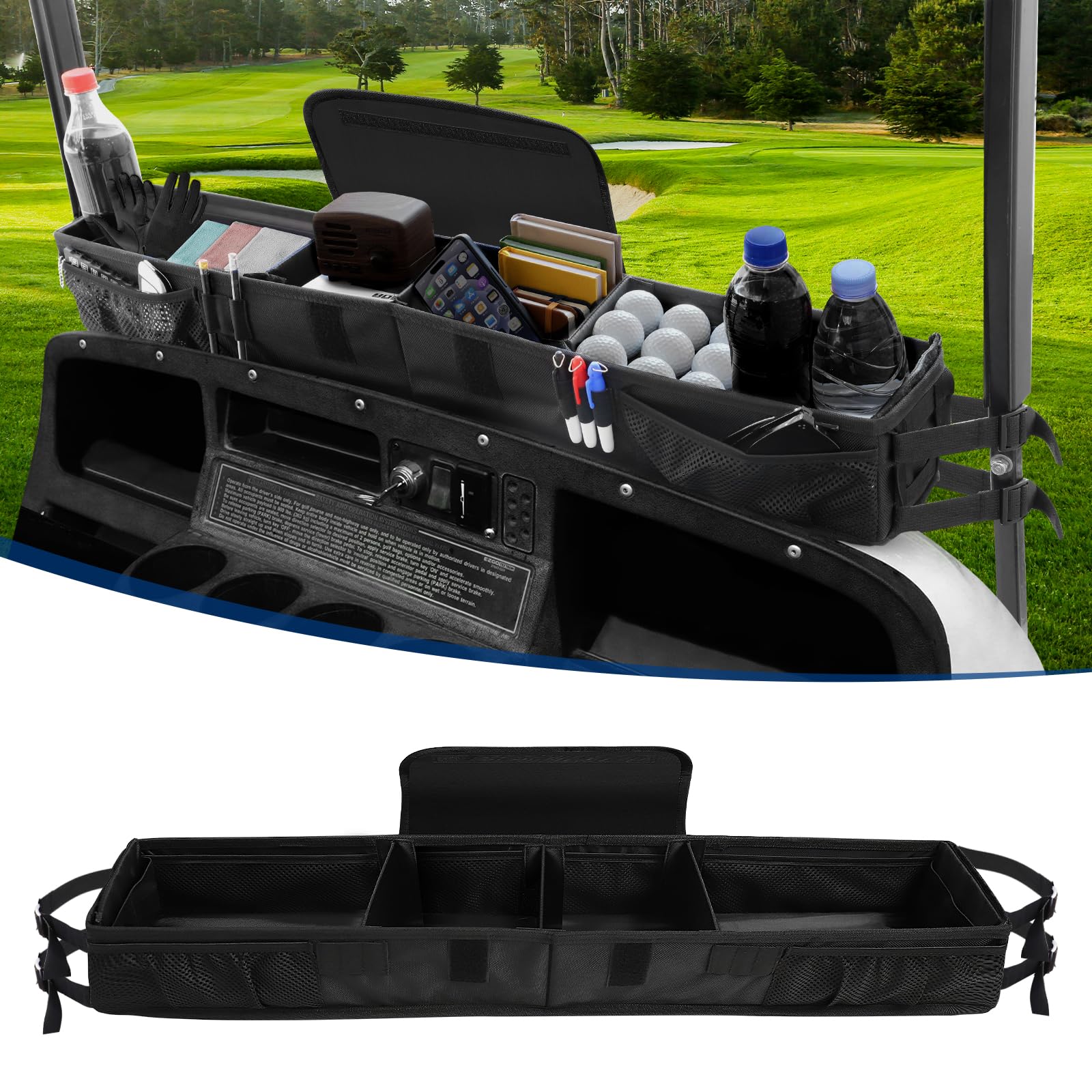iLSKW Golf Cart Front Inner Basket Organizer Fit Ezgo TXT, Club Car DS/Precedent, Yamaha, Golf Cart Storage Tray with Over 13L Capacity, Indivdual