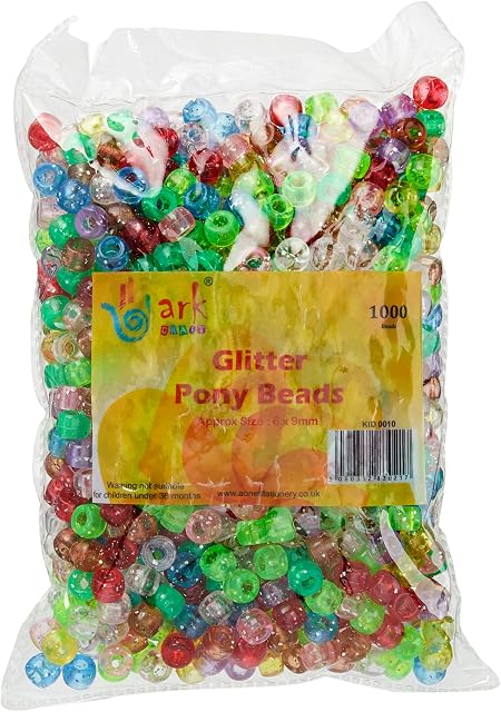 Ark Craft Glitter Pony Beads Assorted Colours - 1000Pcs (KID0010)