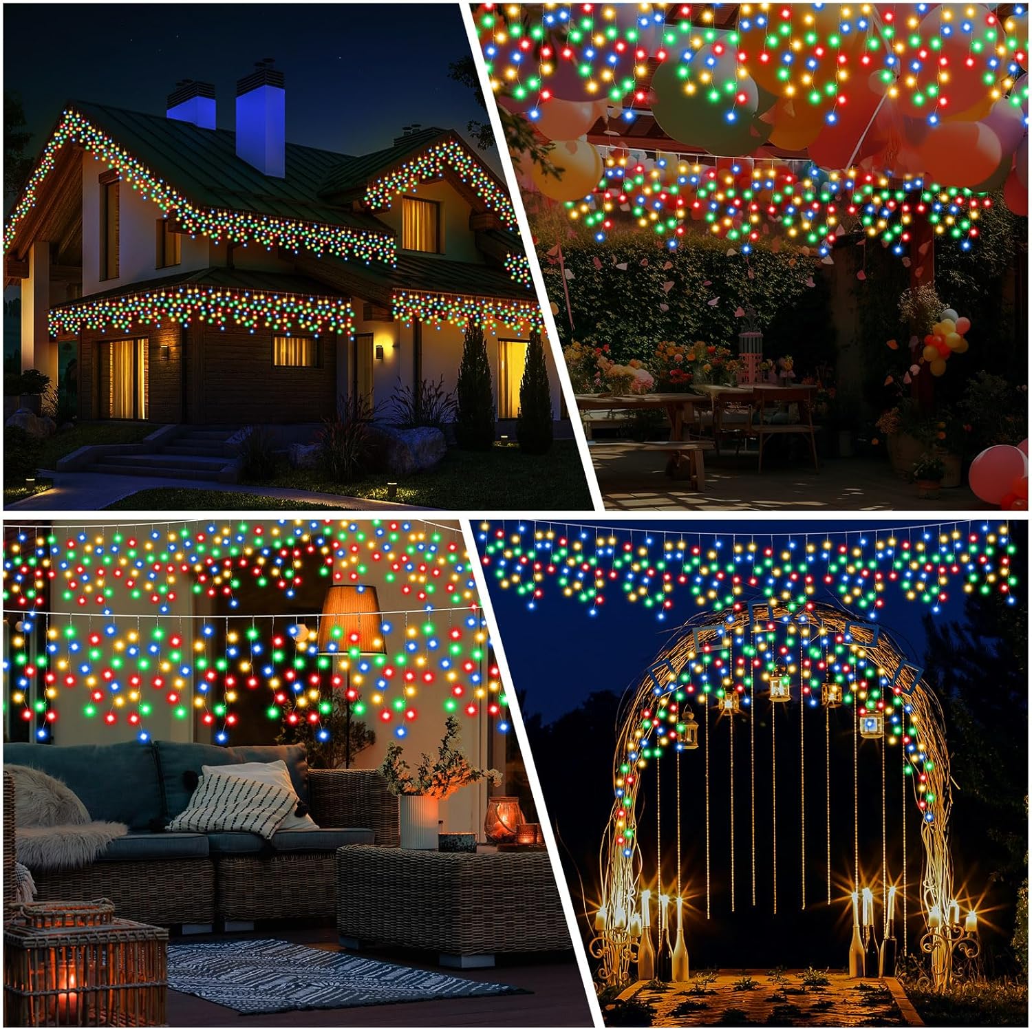 Retisee 65ft Colorful Mardi Gras Light Solar Icicle Light for Outdoor Decor Waterproof 600 LED Powered Karneval Curtain String Icicle Lights for Carnival Outside Yard Porch Garden Hang Tree Decor