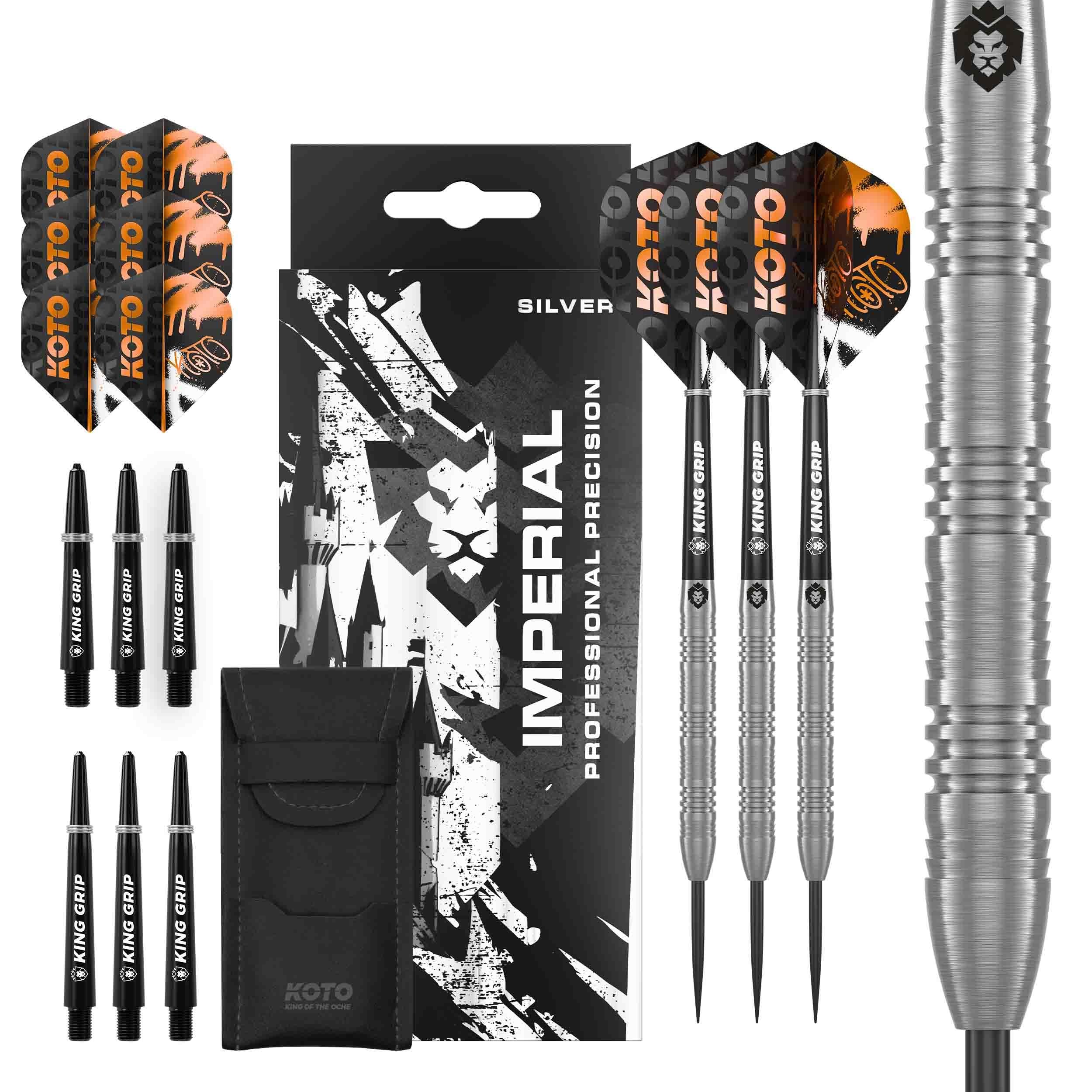 KOTO - Imperial Darts, 21 G, Silver, 80% Tungsten, Incl. 3 Barrels, 3 Flights & 3 Shafts