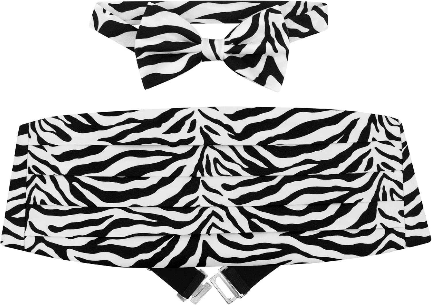 Vesuvio Napoli Cumberbund & BowTie ZEBRA Skin Print Design Men's Cummerbund Bow Tie Set