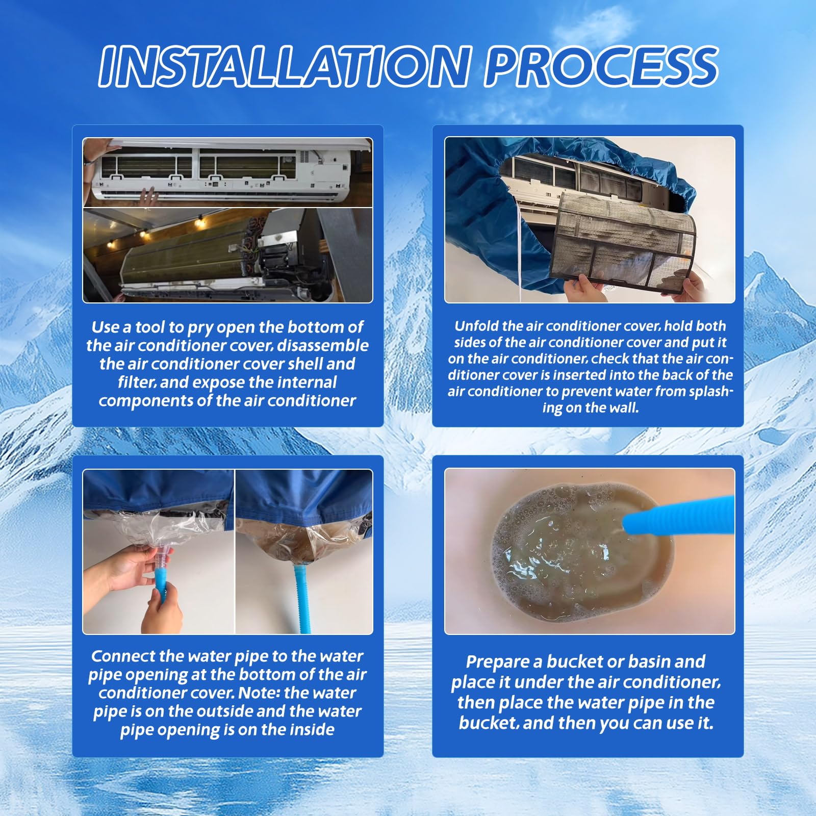 ZSPLIT-MAIR kit per pulizia split condizionatore,sacco per pulizia split condizionatore,kit pulizia climatizzatore split( 15pezzi, blu reale, taglia media: 68-98 cm/27,55-39,37 pollici)