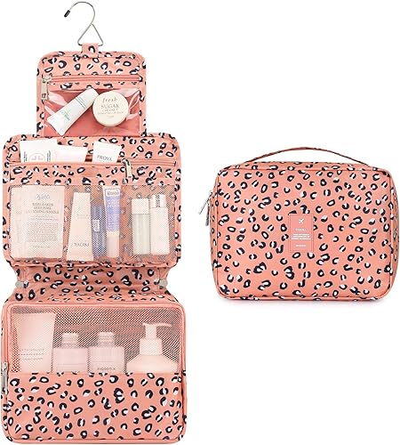 Miniatura 44 de Mossio Neceser colgante con gancho resistente, organizador de viaje grande portátil para maquillaje cosmético para hombres y mujeres Beige,Pájaro