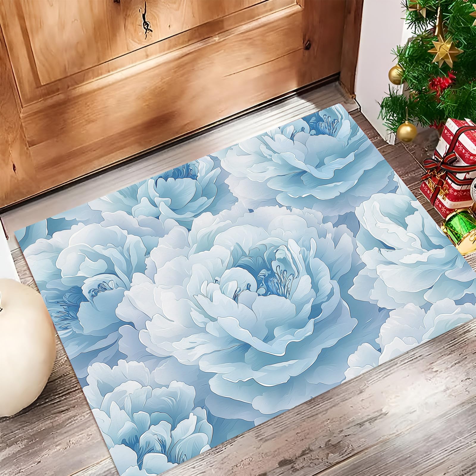 Paillasson avant intérieur bleu 80x120 cm tapis de porte lavable pivoine