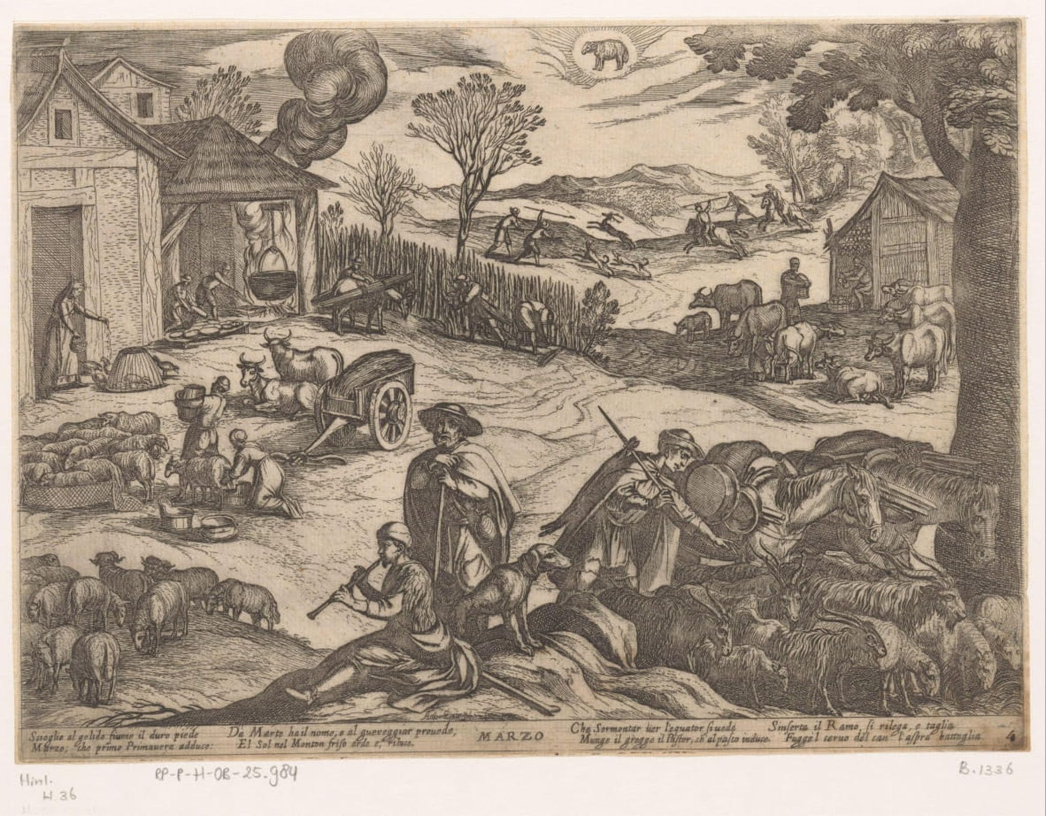 Affiche toile Antonio Tempesta pour salon élégant avec scène historique agricole 60x90cm