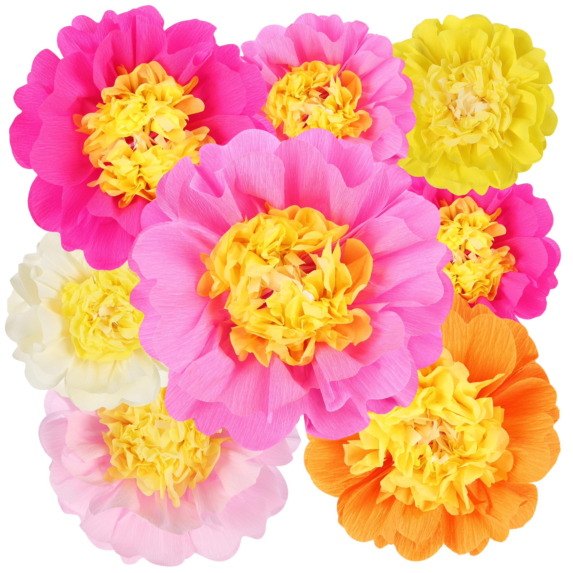 BestoFun 8 PCS Tissue Paper Flowers Decorations 12 inch Pink Orange Yellow Paper Flowers Wall Decor for Fiesta Birthday Baby Shower Bridal Shower Wedding Summer Party Backdrop
