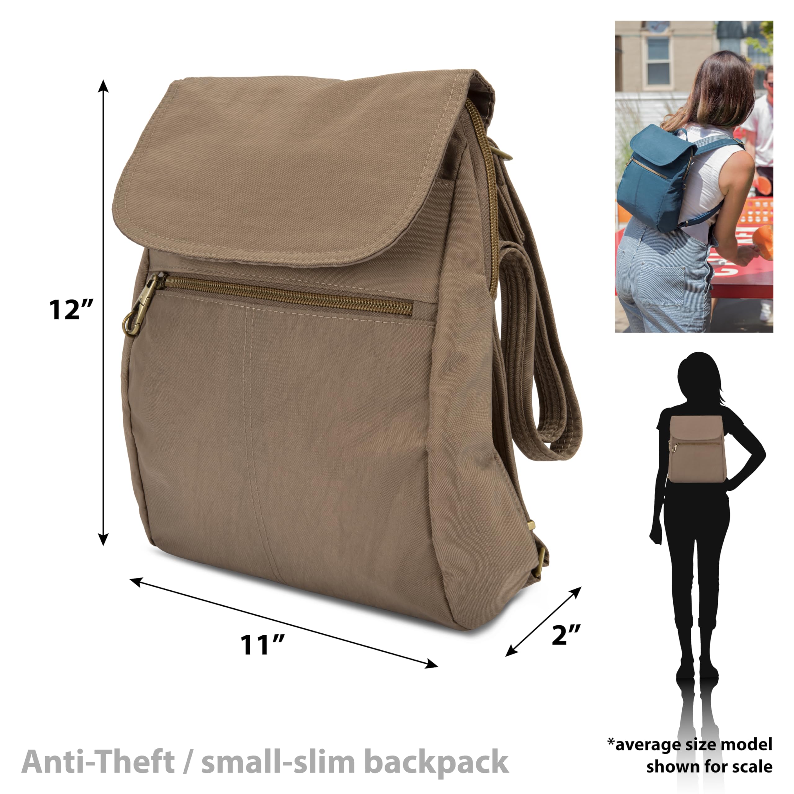Travelon Unisex Anti-Theft Signature Slim plecak, jeden rozmiar, Sable, Rozmiar Uniwersalny