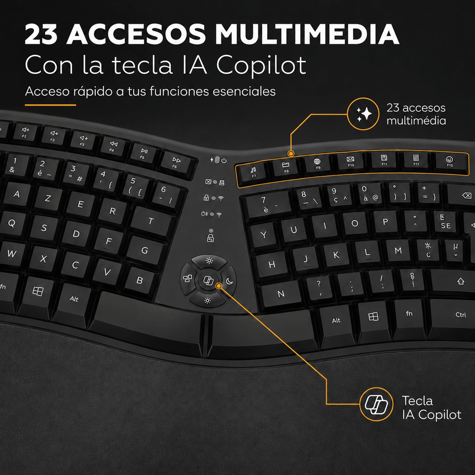 MOBILKTY Lab - Ergo C30W - Combo Teclado + ratón inalámbrico ergonómico - AZERTY, reposamuñecas, diseño ergonómico, inclinación Ajustable del Teclado, dpi Ajustable - Windows