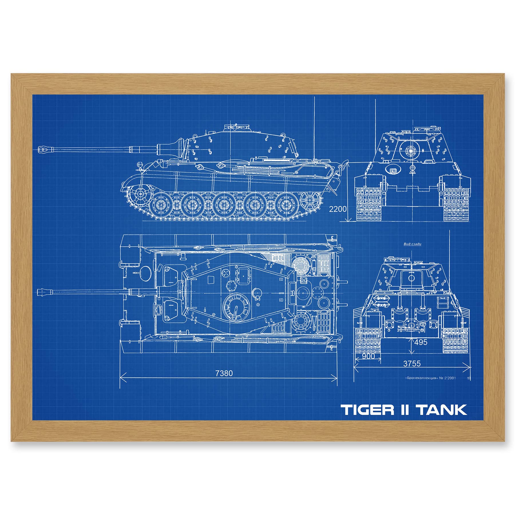 Artery8 Military Tiger II Panzer Kampfwagen Heavy Tank Blueprint Plan Artwork Framed Wall Art Print A4