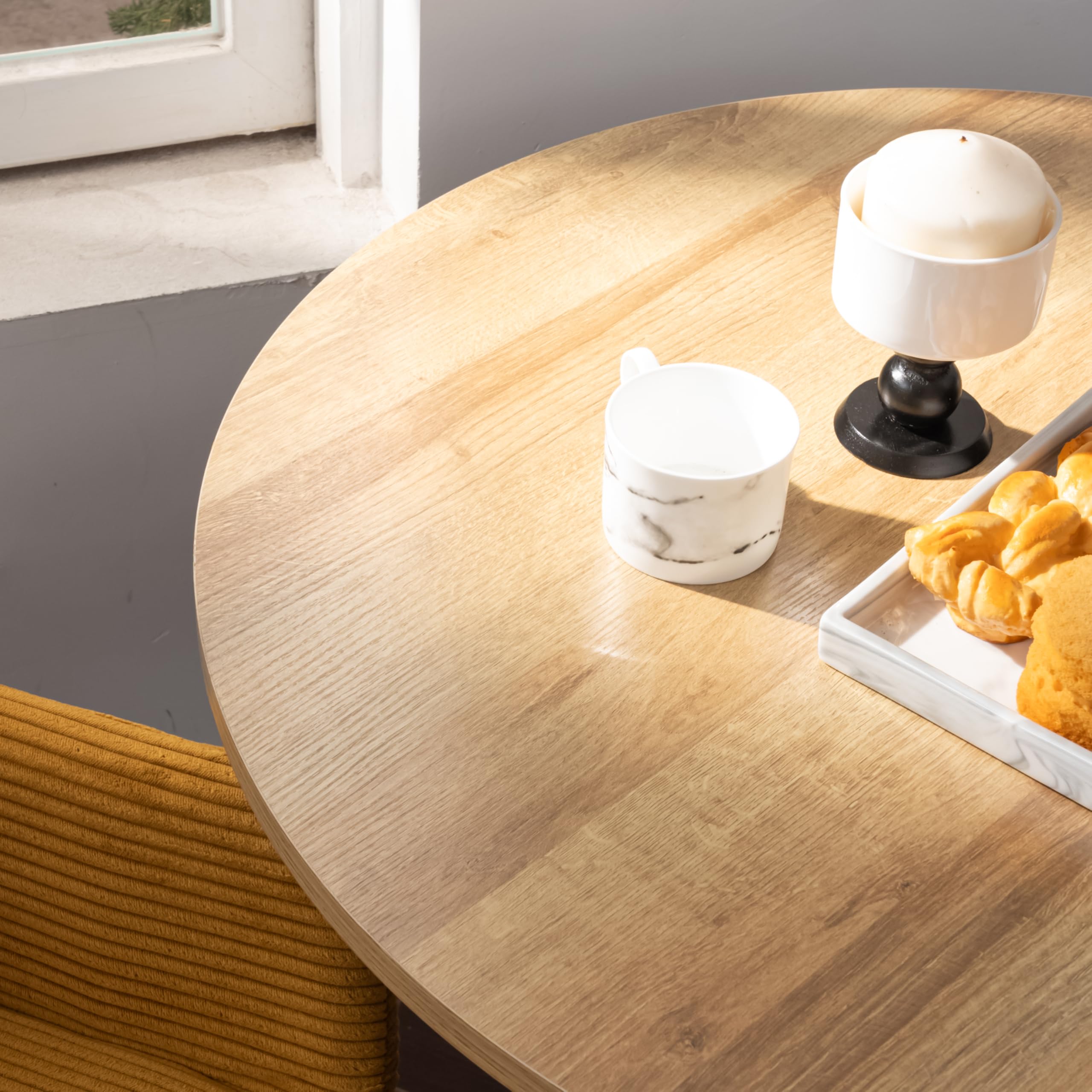 Eettafel Voor 4 Personen - 80 X 80 X 76 Cm - Ronde Tafel Met Zwarte Metalen Poten Gemarmerd Mdf Blad Mdf Metaal Zwart
