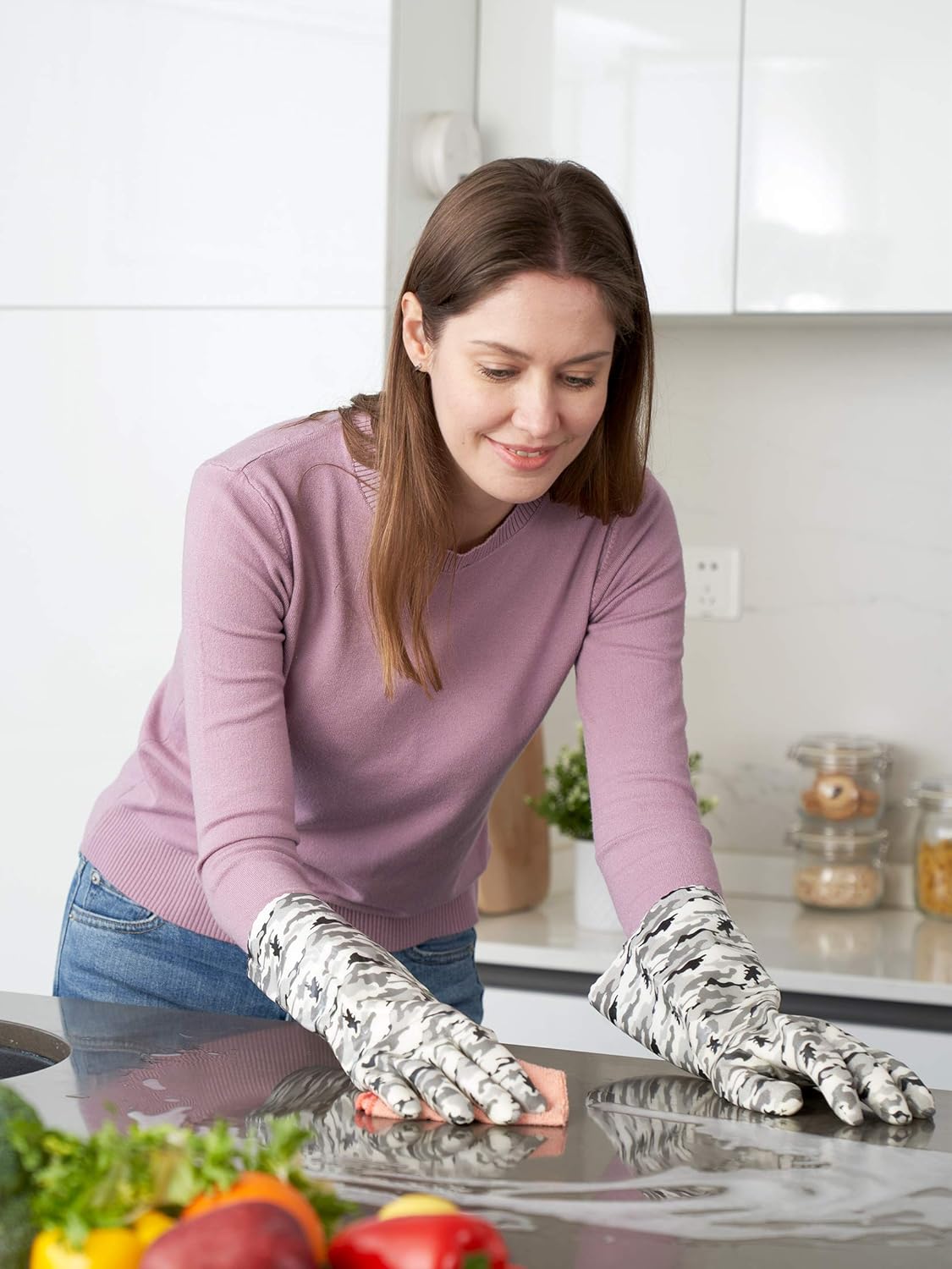 Wahoo PVC Household Cleaning Gloves, Reusable Dishwashing Gloves with Warm Liner, Non-Slip, Large : Health & Household