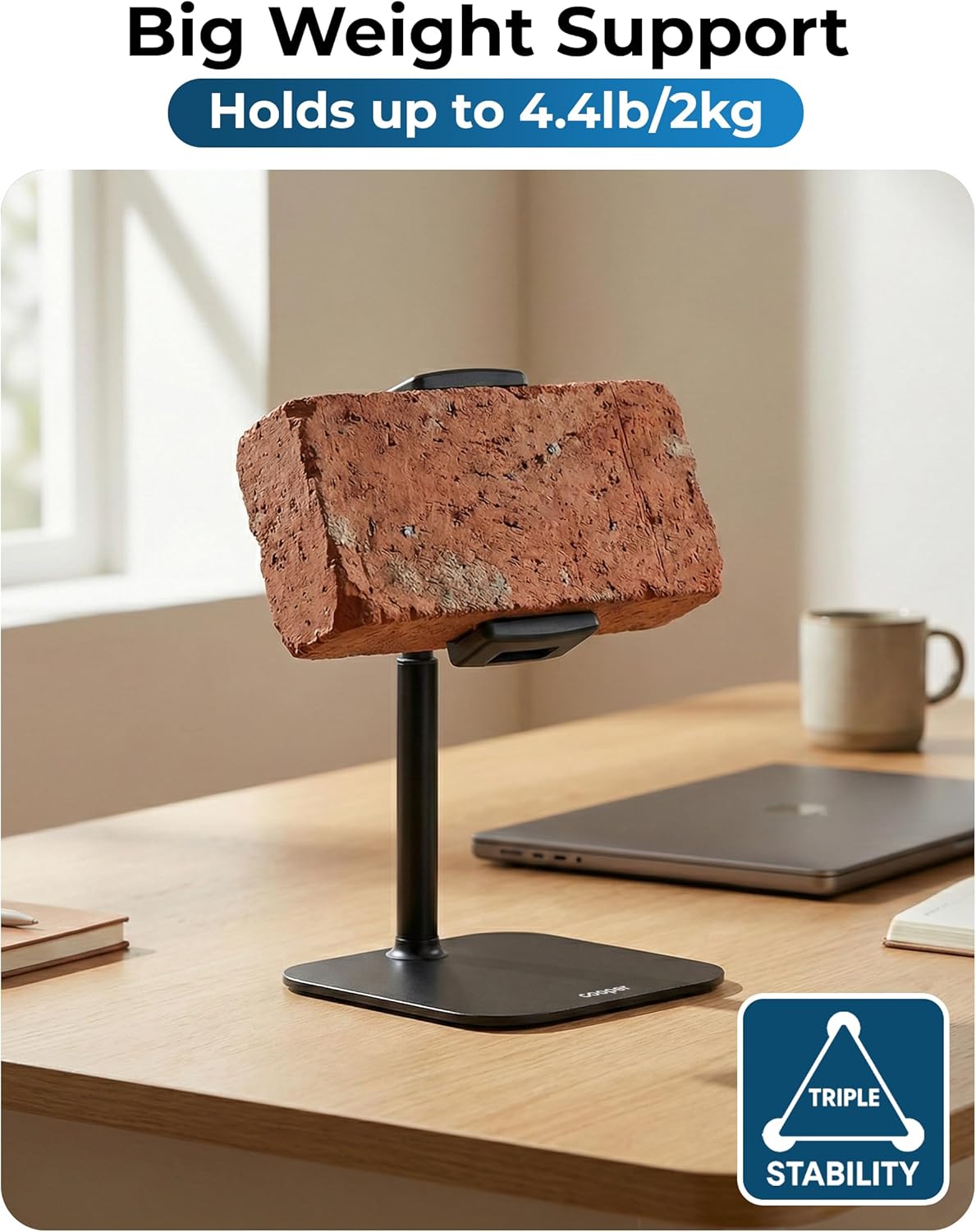 COOPER TabStand Mini, 10" Height Adjustable Tablet Stand, Ipad Stand for Desk, Portable Monitor Holder, Heavy Duty Grip, Tripod iPad Holder, Tablet Mount, for Samsung Tablets, Kindle eReaders (Black)