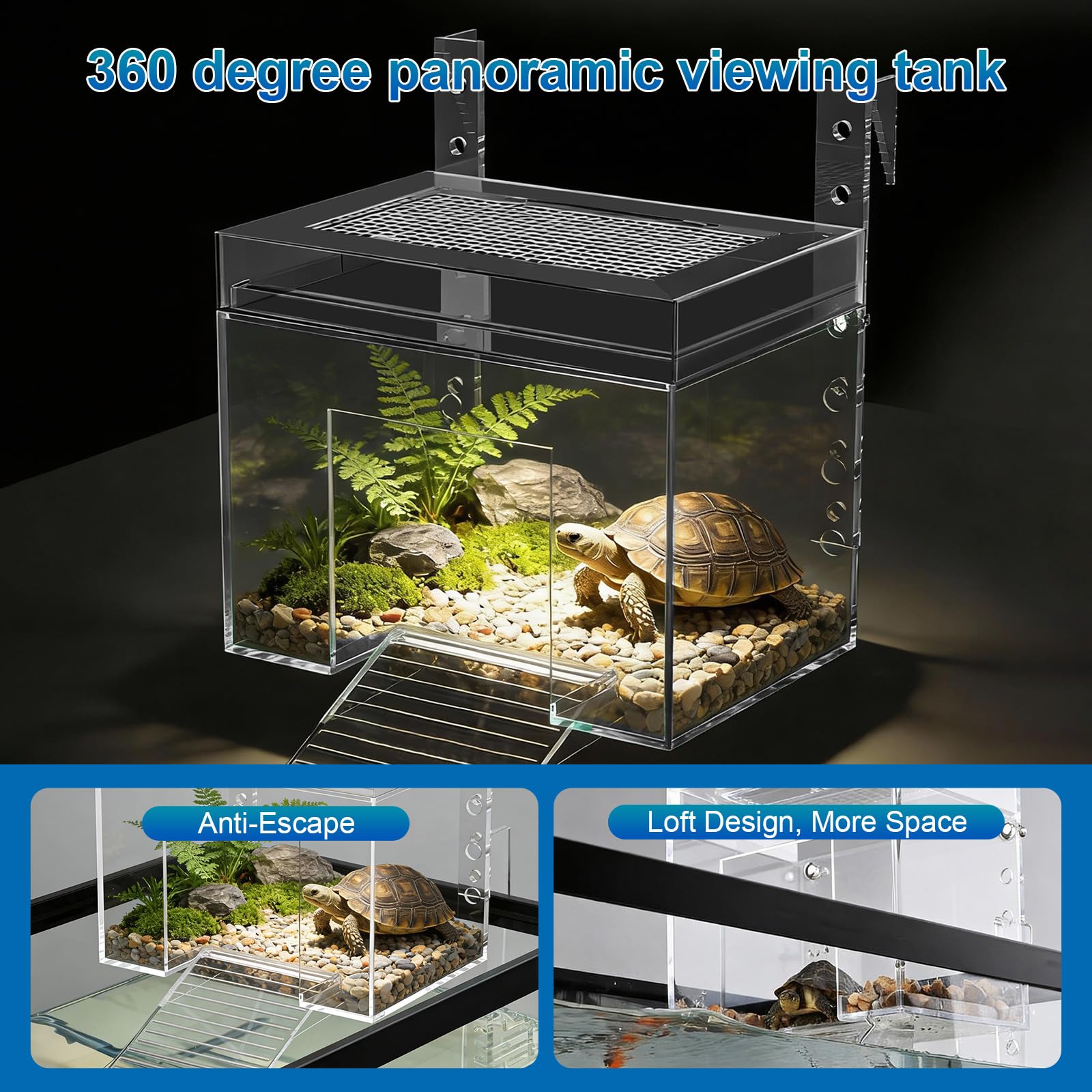 Piattaforma regolabile per crogiolarsi tartaruga, 19,8 x 14,9 x 14,9 cm sopra il serbatoio con rampa per tartarughe acquatiche piccole e medie, accessori per bacino per tartarughe acquatiche in