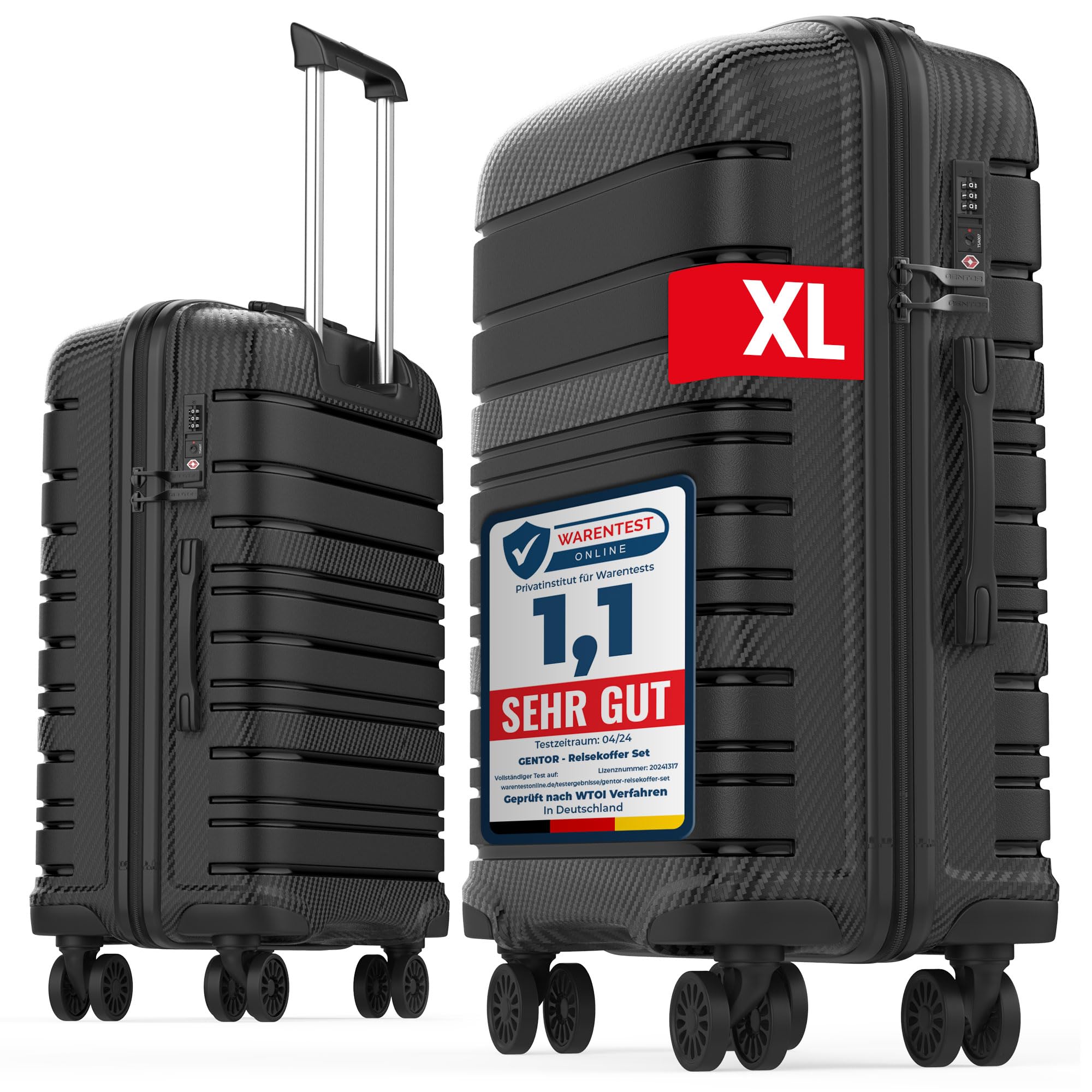 GENTOR Reisekoffer groß XL mit Rollen – Hartschalenkoffer 74x49x29 cm – Trolley Koffer mit TSA-Schloss, 4 Leise Rollen, Stabil & Leicht – Rollkoffer für Aufgabegepäck & Urlaub (Schwarz)