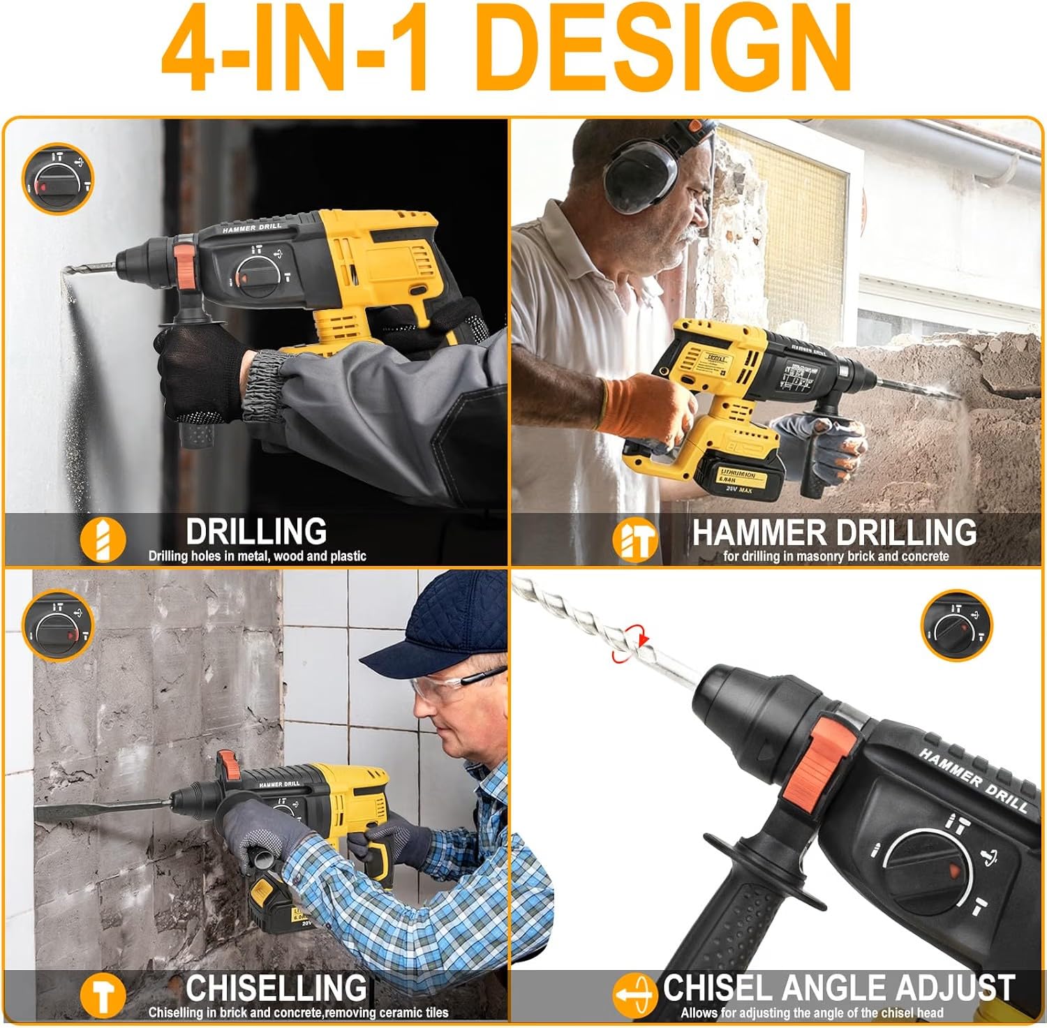 Taladro de martillo SDS Plus para batería Dewalt de 20 V, motor sin