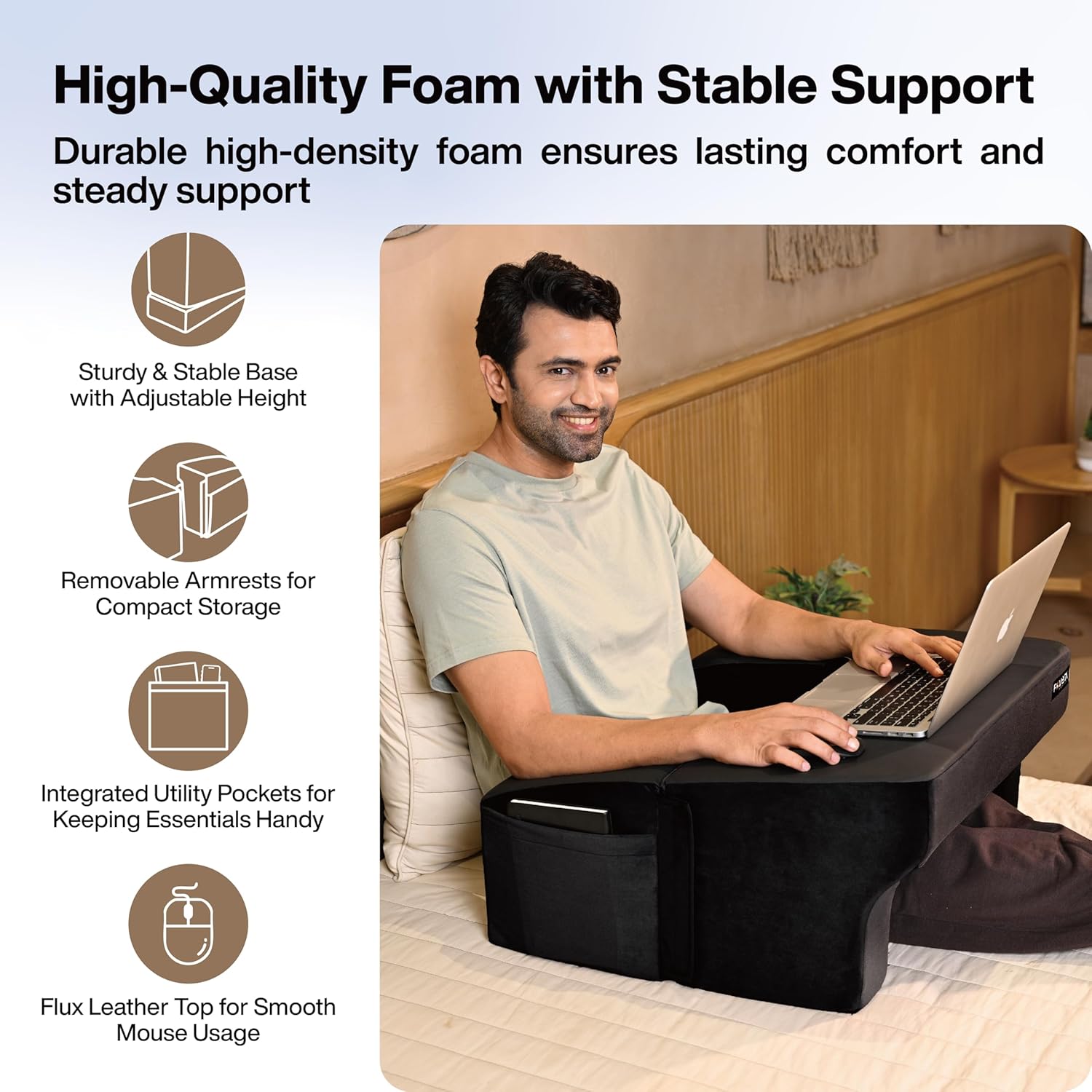 FOVERA Lap Desk Pillow | Height Adjustable, Soft & Comfortable Armrest, Easy to Store | For Working on Laptop, Reading & Gaming | Work from Home Pillow | Perfect for Using on Bed, Sofa & Floor (Black) 33 81G0fZnO2LL. SL1500