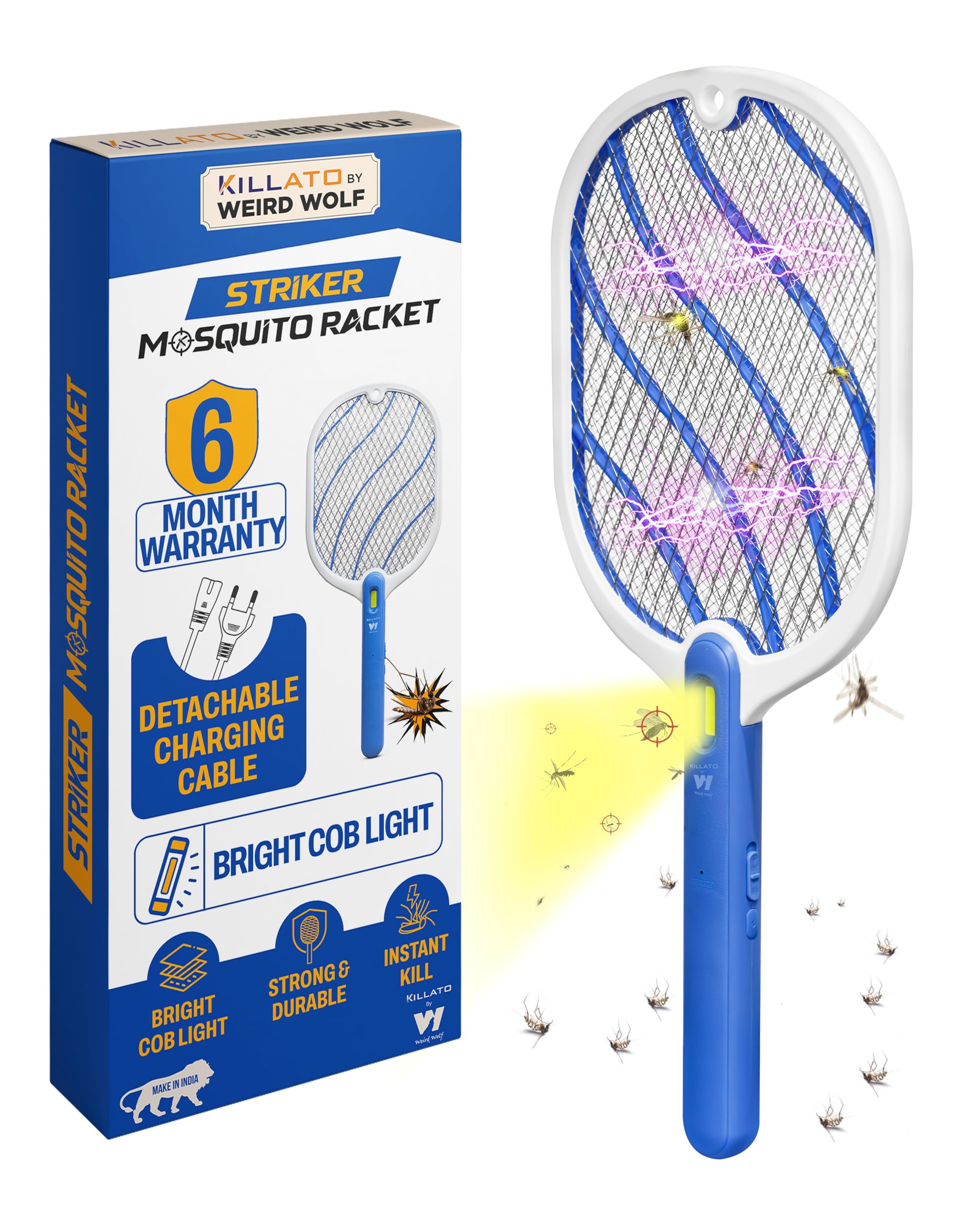 Weird Wolf Electric Mosquito Bat | Rechargeable Mosquito Killer Racket for Home | Electric Insect Fly Swatter with LED Light | Long Battery Backup | High Voltage Mesh | 6 Month Warranty-image-18