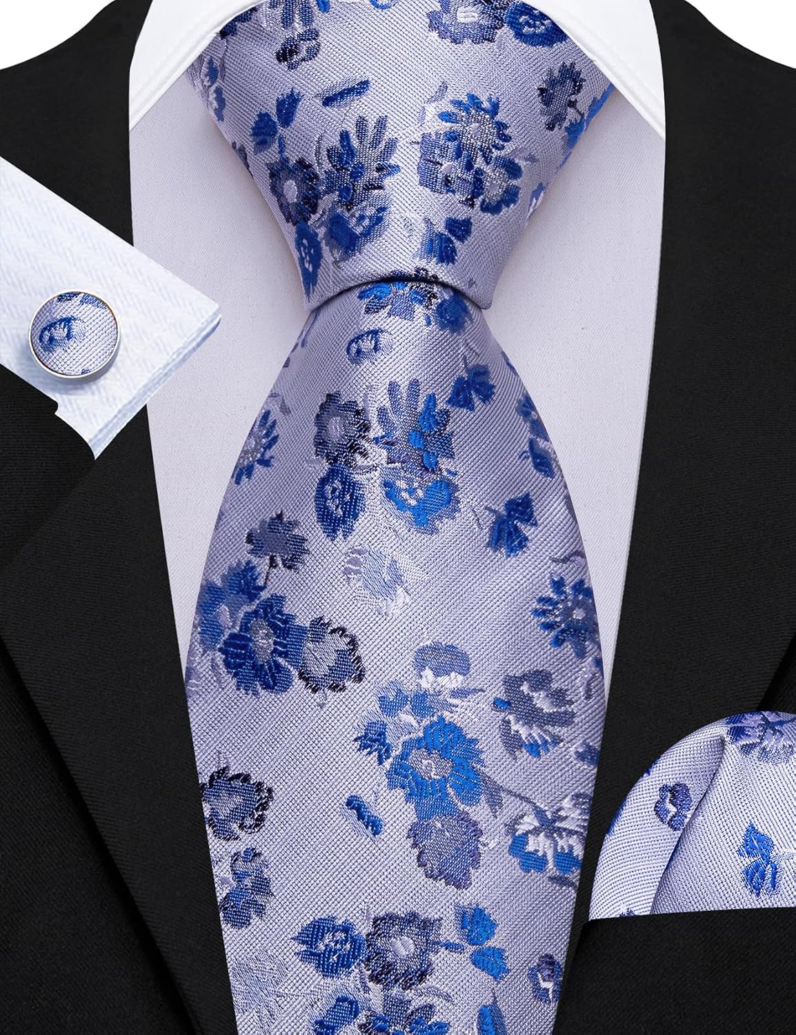 Barry.Wang Men Paisley Tie Set with Pocket Square Cufflink Silk Woven Necktie Formal Wedding Party 6PCS