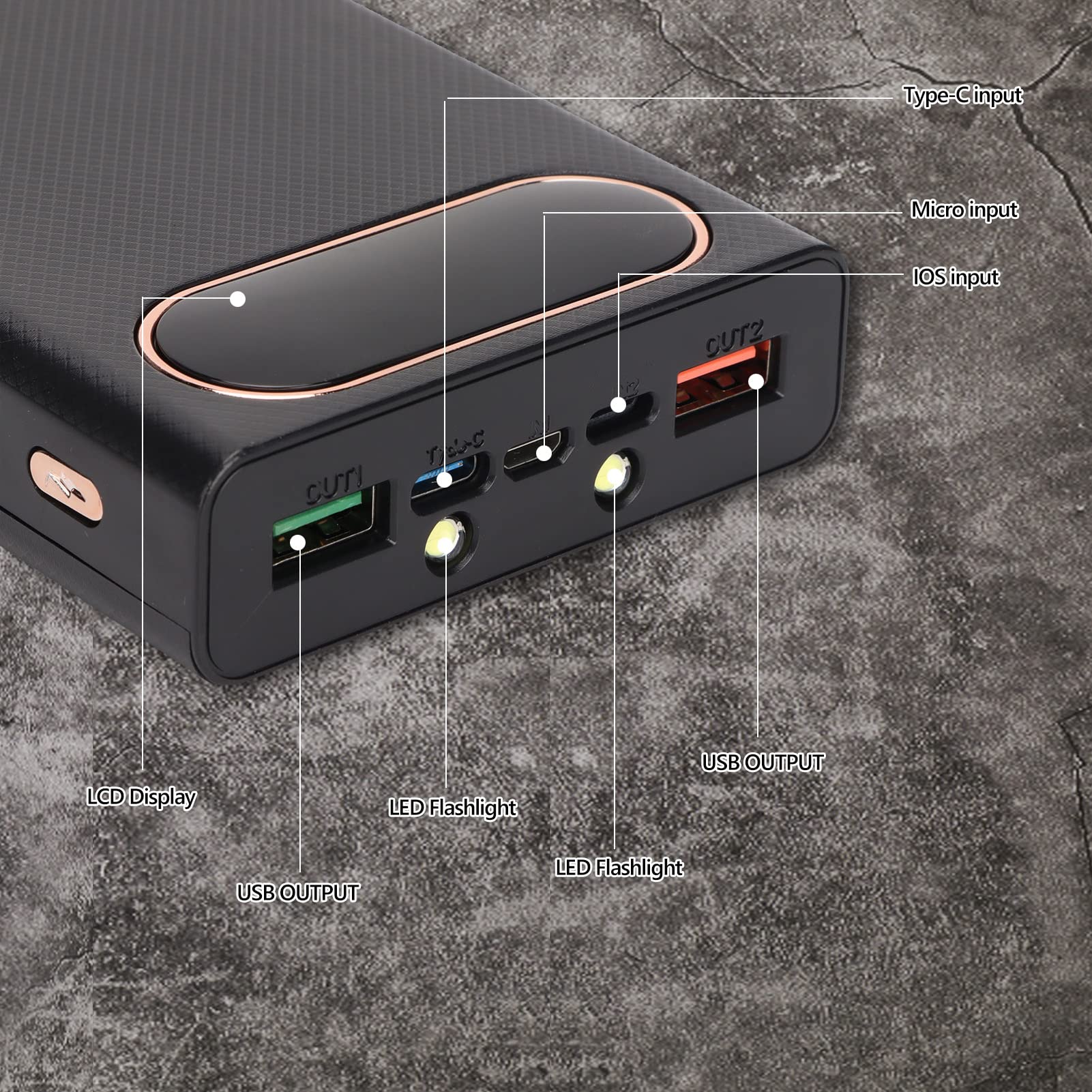Zunate Power Bank Shell, 16 X Battery Power Bank Case Kit Fai da Te 22,5 W di Ricarica Rapida della Batteria con Display LCD, Supporto Micro/Tipo C/USB (Nero