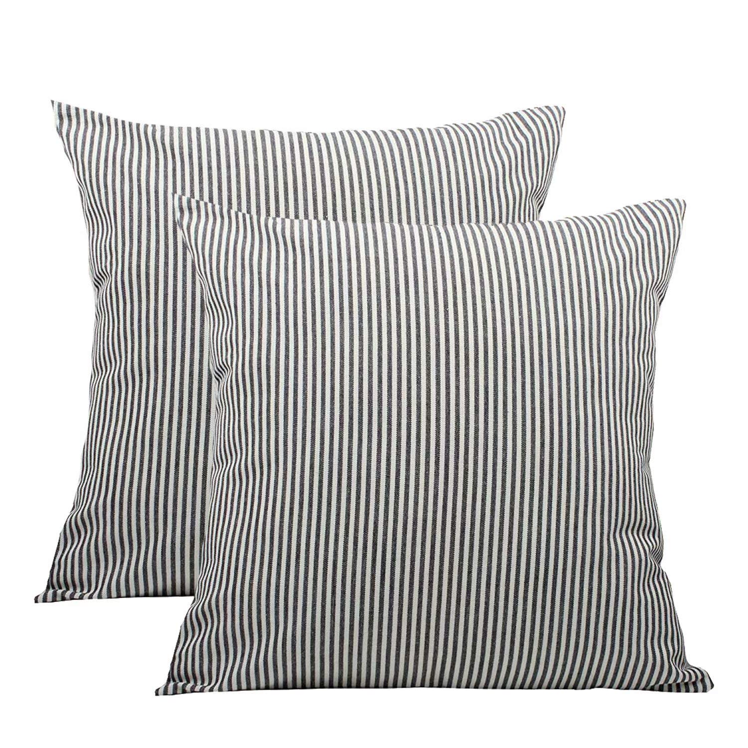 Throw Pillow Covers 18x18 - Decorative Pillows for Couch Set of 2 Rustic Linen Striped Cushion Cover Soft Large Pillowcase for Bedding Home Decor, Sofa, Outdoor Farmhouse Fall Black and White