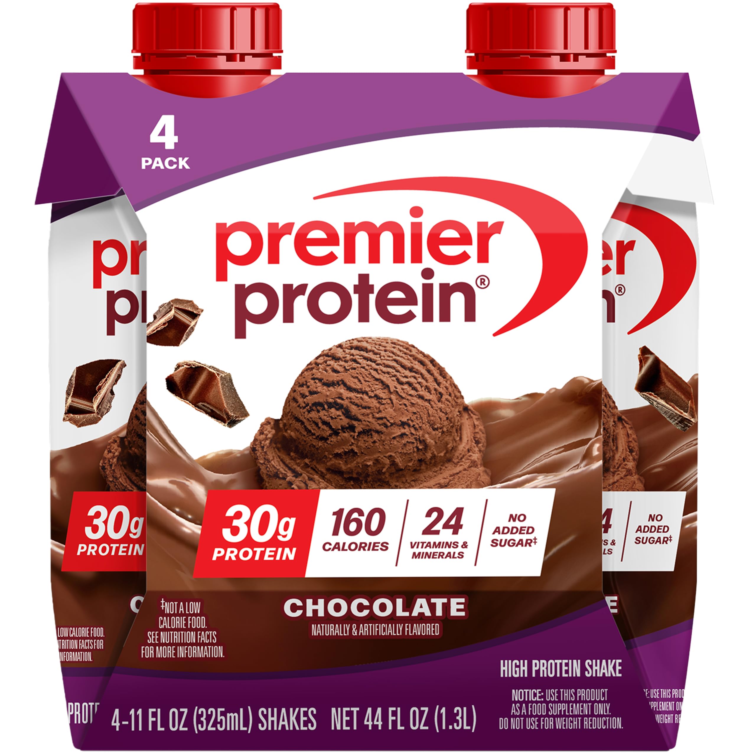 Premier Protein Shake, Chocolate, 30g Protein, No Added Sugar, 24 Vitamins & Minerals to Support Immune Health, 11 fl oz, 4 Pack (Packaging May Vary)