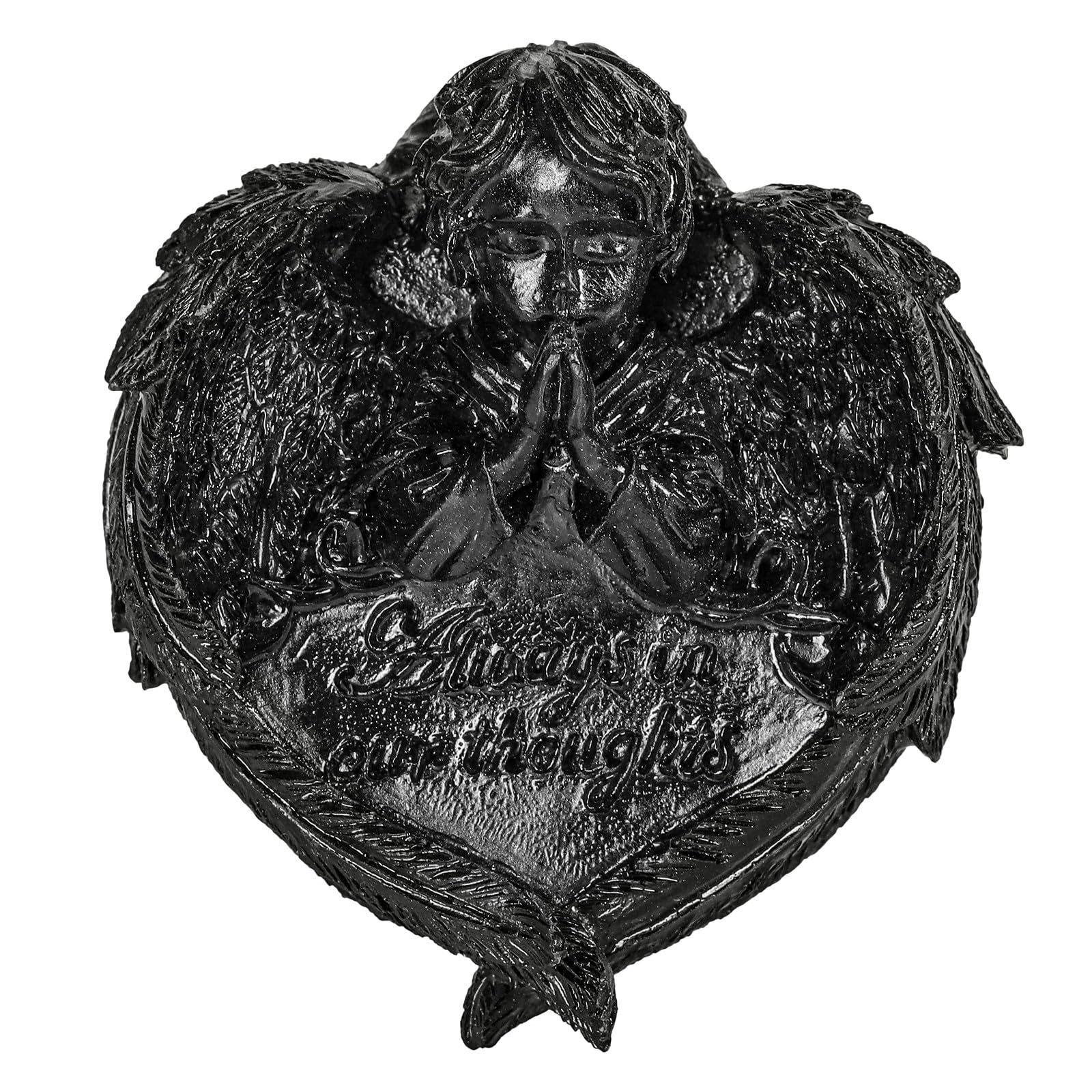 KYEYGWO Obsidian Heart Stone Angel Figurine Decor Reiki Healing Crystal Stone Guardian Angel Statue Resin Love Peace Ornament