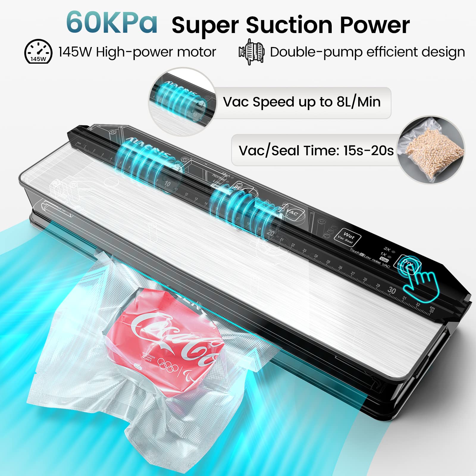 ALACRIS Vacuum Sealer Machine with 15pcs Vacuum Bags and Full