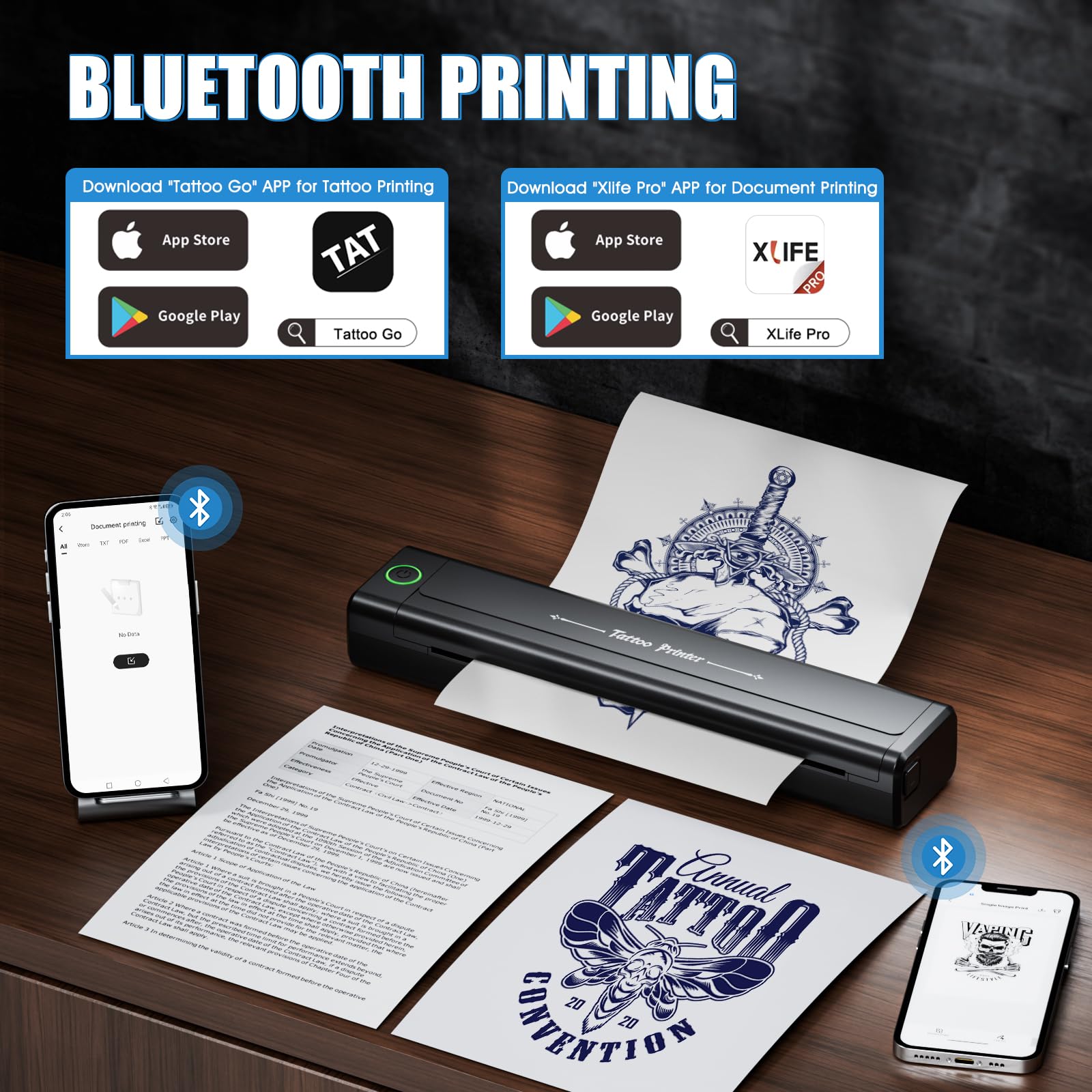 H1 Termocopiadora Tattoo Bluetooth, Impresora Térmica Inalámbrica con 10 Hojas Papel de Transferencia, Impresora de Tatuaje Compatible con Teléfono Tablet PC para Artistas y Principiantes