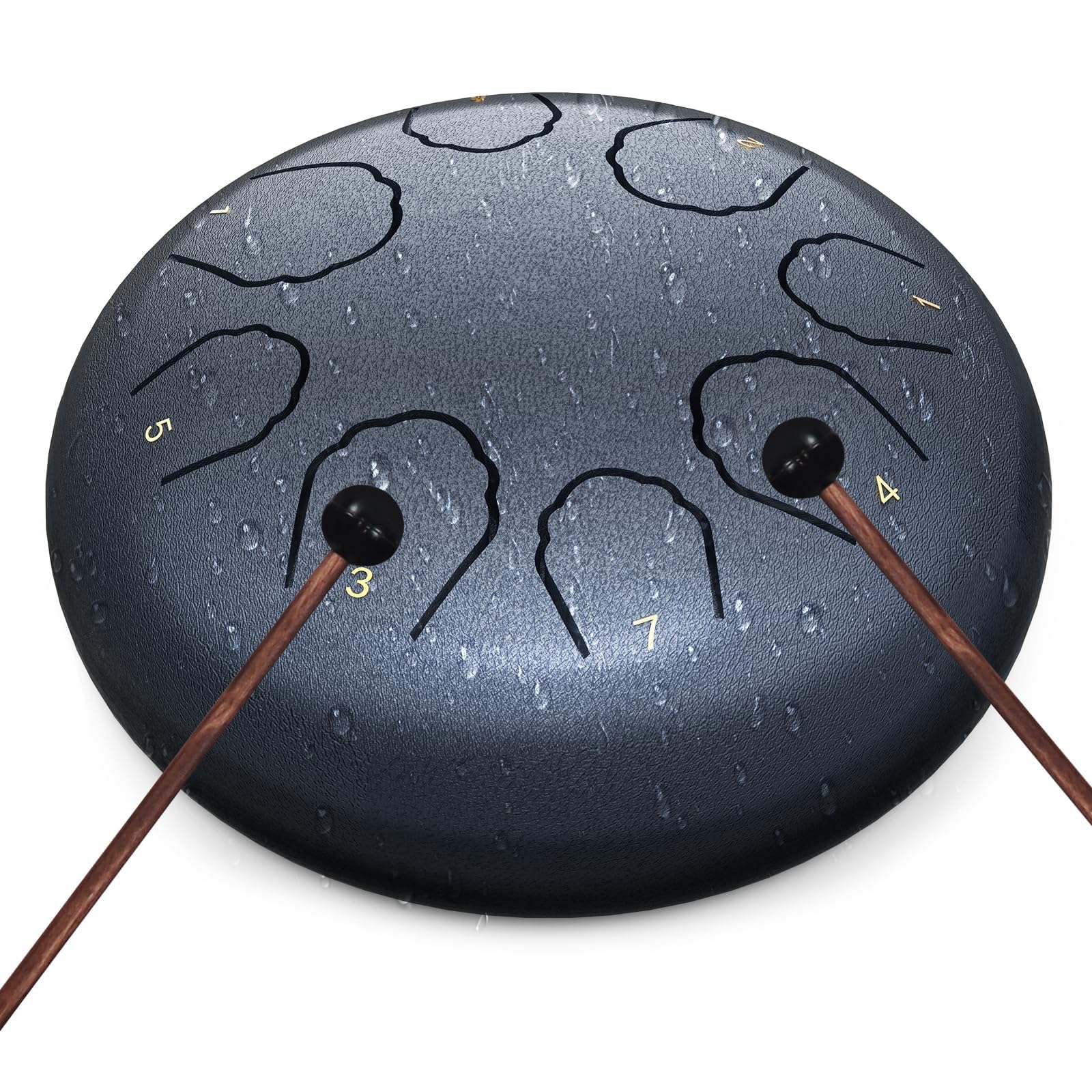 Tambour de pluie pour extérieur, 15,2 cm, 8 tons en acier, Handpan, Steel tongue drum, Convient aux débutants, Comprend une housse de transport, des partitions et des baguettes (Bleu marine, 6 Inch)
