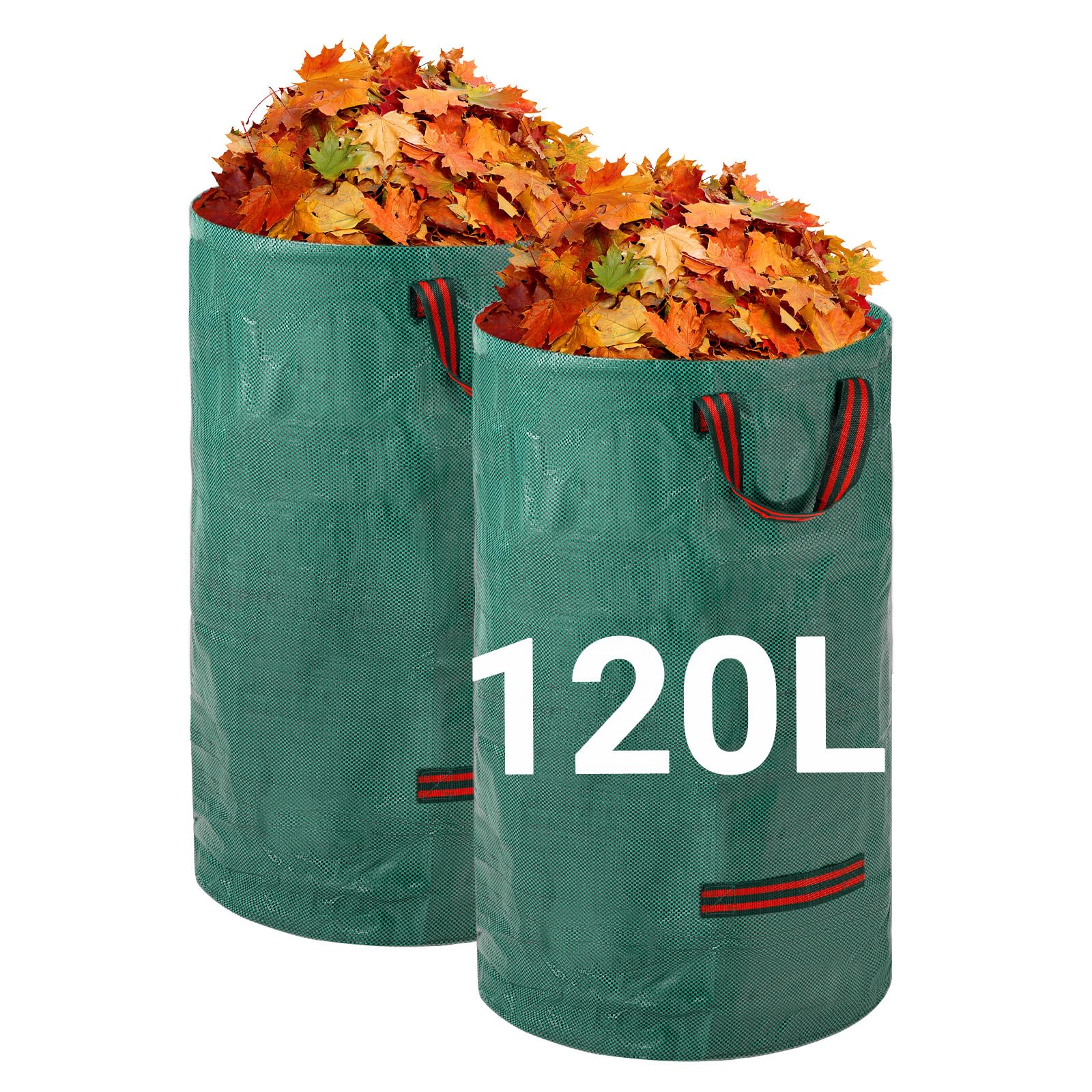 Tespher Confezione Da 2 Sacchi Per Rifiuti Da Giardino 180 Litri - Con Supporto E Guanti - Diametro 80 Cm, Altezza 47 Cm - Tessuto PP Resistente, 4 Manici - 4