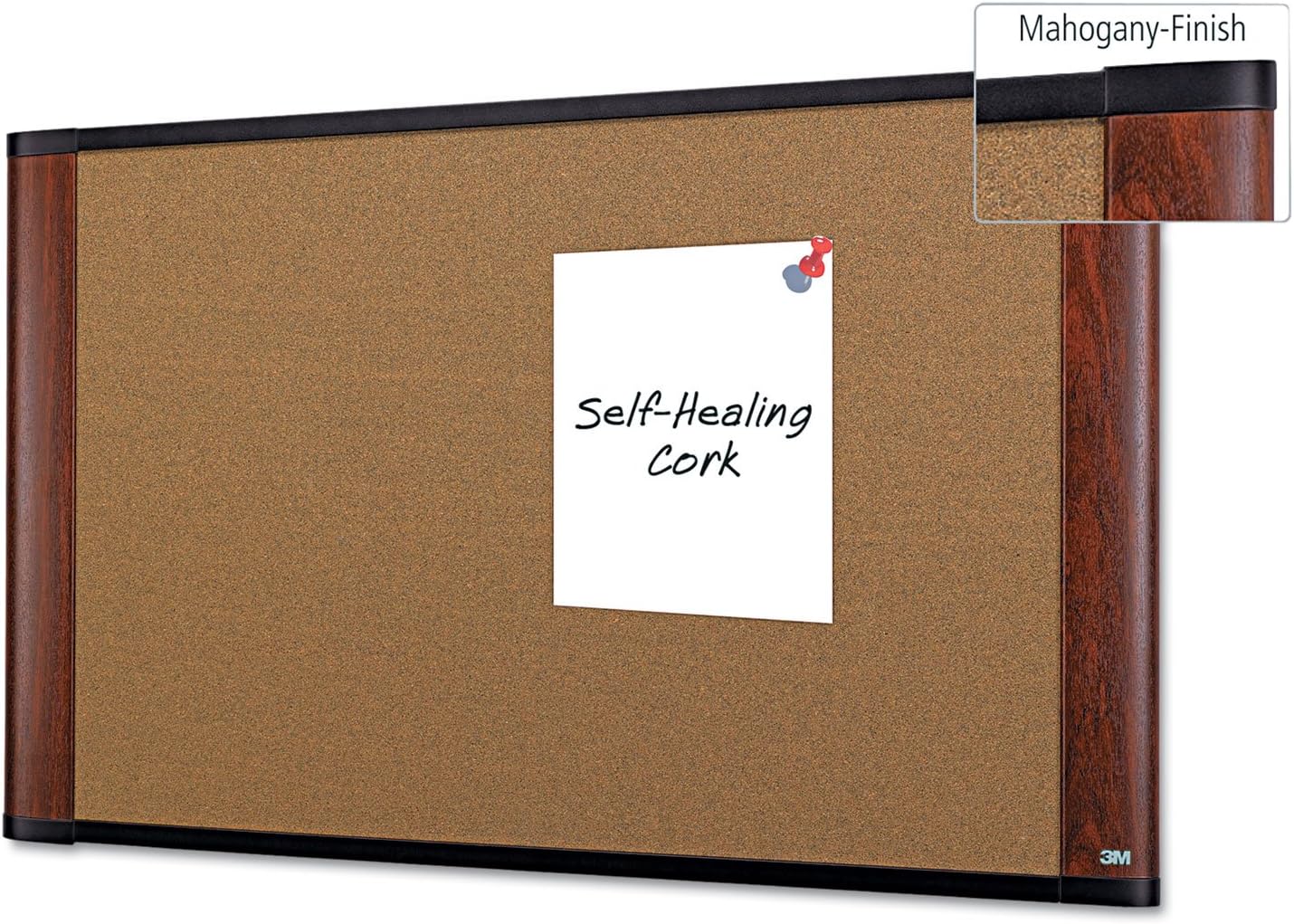 3M C4836MY Cork Bulletin Board, 48 x 36, Aluminum Frame w/Mahogany Wood Grained Finish