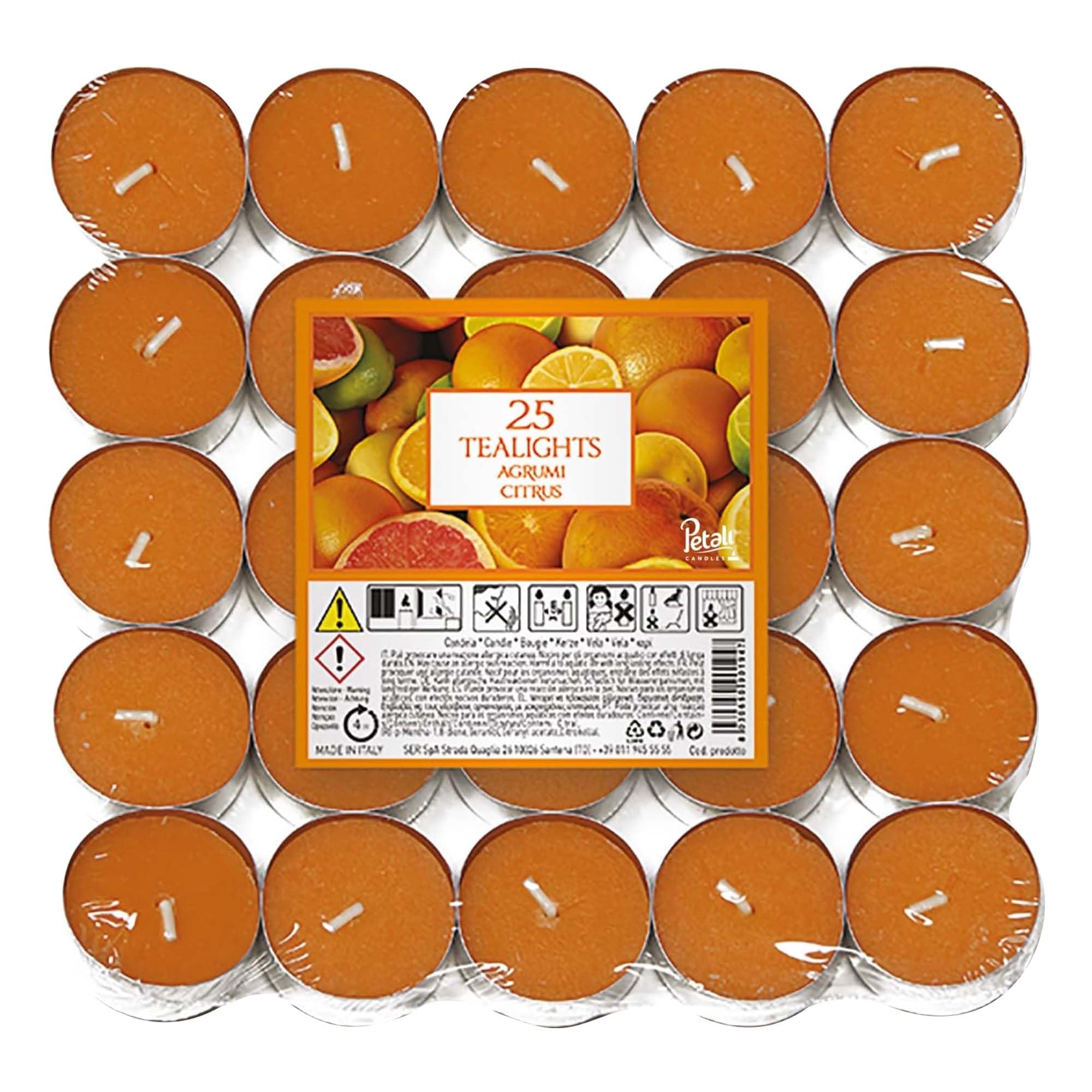 Price's Petali Brand Scented Tealights | 25 Pack Tealights 4 Hour Burn Time | Available in Multiple Scents (Citrus)