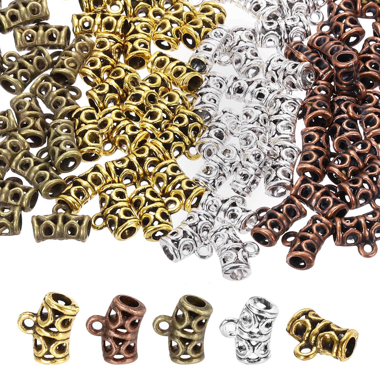 PATIKIL Spacer Bail Bead, 80 Pcs Spacer Beads Charms Holder Bracelet Tube Beads Hanger for Necklace Jewelry DIY Making 4 Colors
