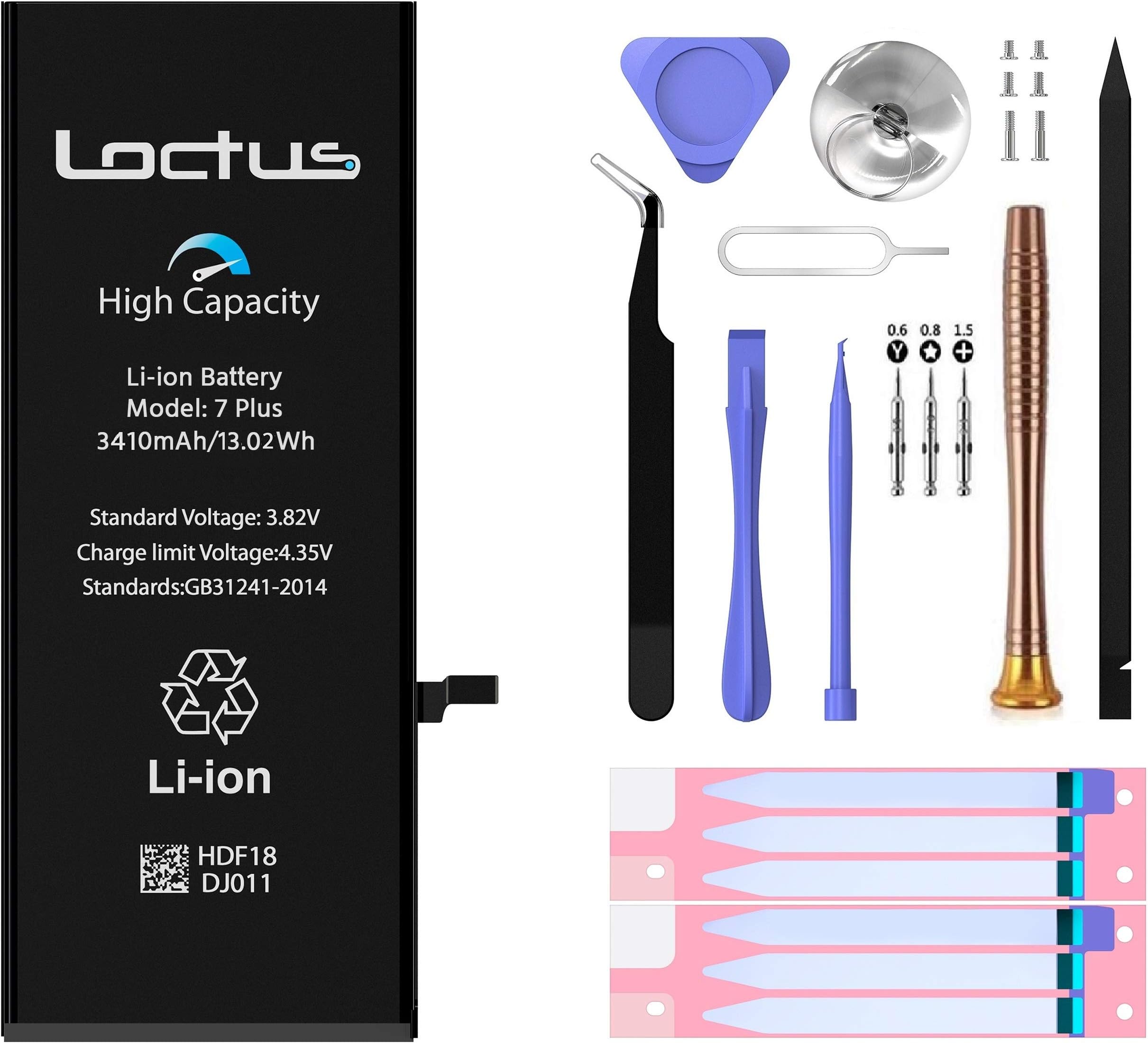 Battery Replacement Kit iPhone 7 Plus 3410mAh High Capacity Li-ion Battery with Professional Toolkit, Adhesive Tape and Instructions Included by Loctus - 24 Months Warranty