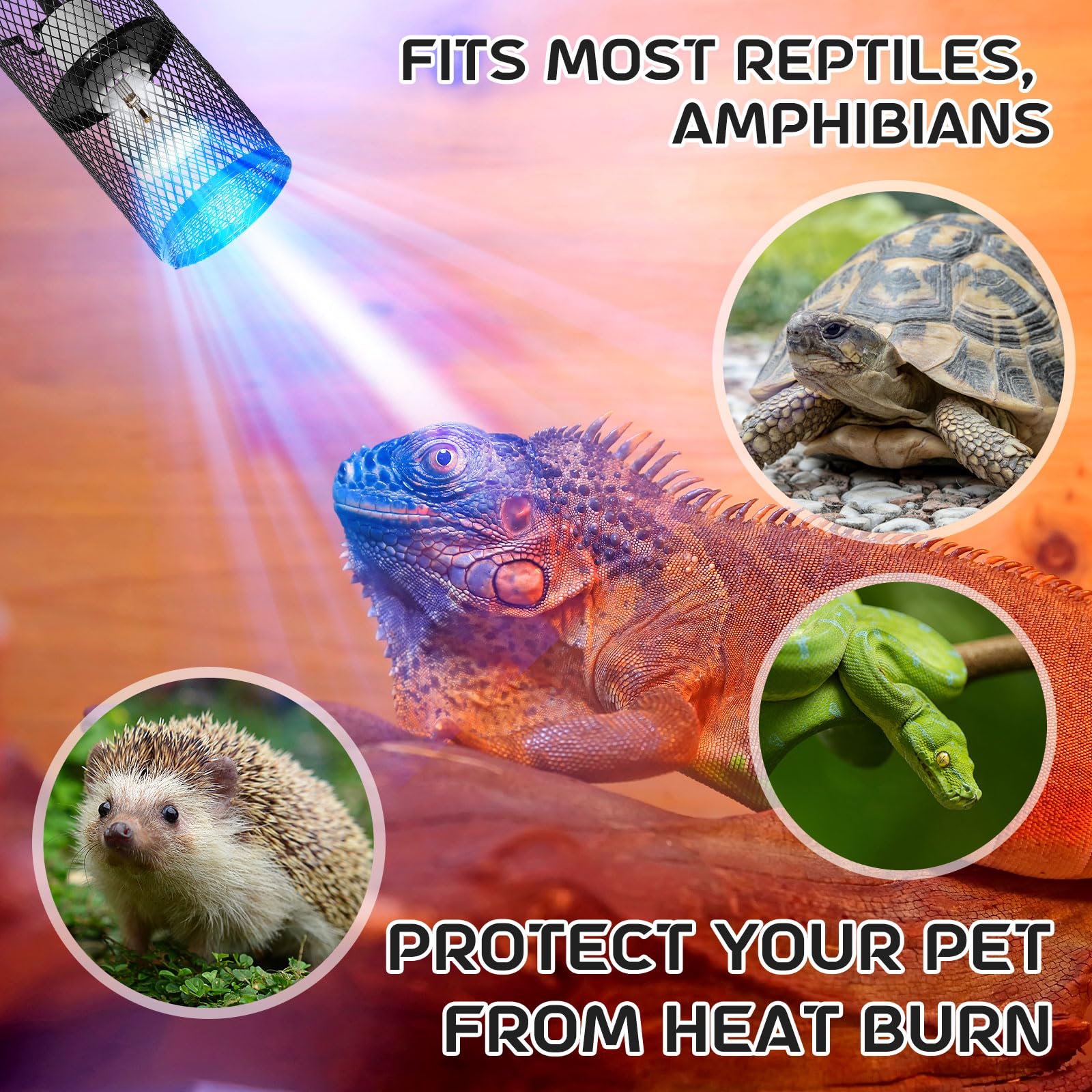 VIHOSE 1 Pcs Reptile Heat Lamp Guard with 150W Ceramic Heat Emitter Basking Anti Scald Heating Lamp Holder Mesh Cage Reptile Protection Lampshades for Lizard Snake Chick, Bulb Not Included - image 5