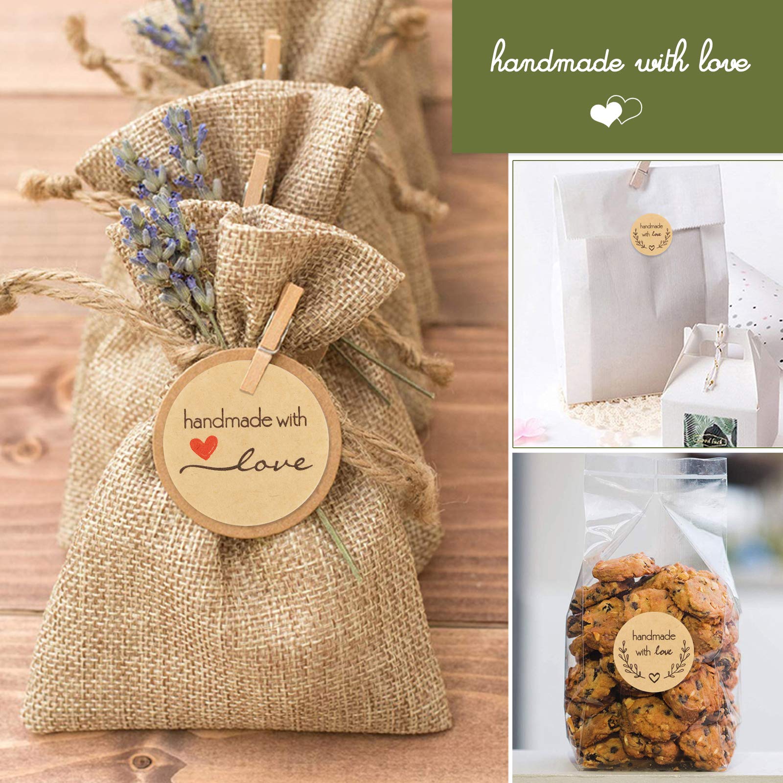 100 Adesivi Grazie Per Bomboniere - 3x3cm, Con Spago Iuta, Per Regali Fatti A Mano - Foto 3