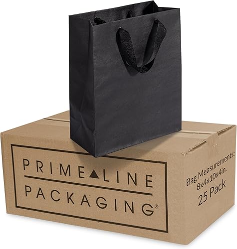 Miniatura 1 de Bolsas de regalo negras con asas, 8 x 4 x 10 pulgadas, paquete de 25 bolsas de compras de diseñador a granel, pequeñas bolsas de regalo con asas de