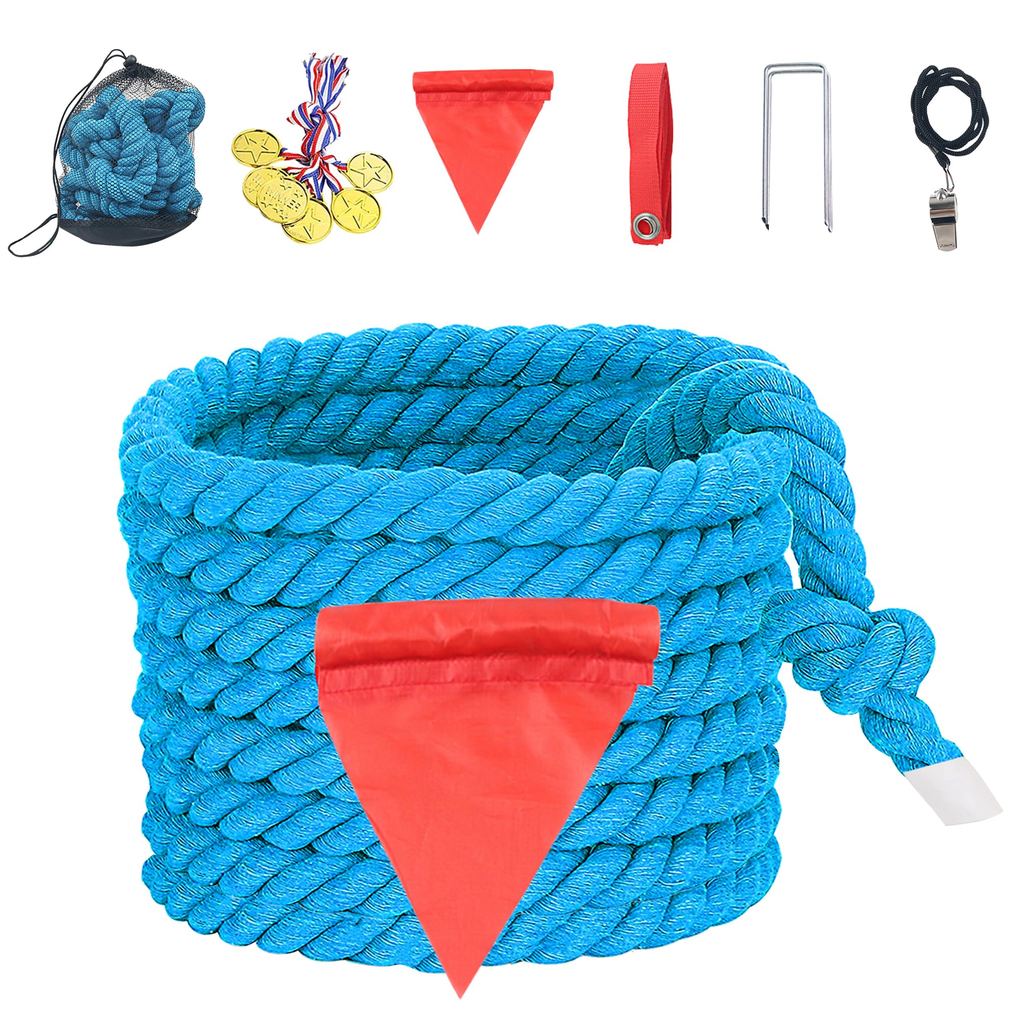 Tug of War Rope for Kids and Adults, Natural Twisted Cotton Rope, Outdoor Games Perfect for Carnival Team Building Activities, Field Day Family Reunion Birthday Party Game, Outside Yard Lawn Games