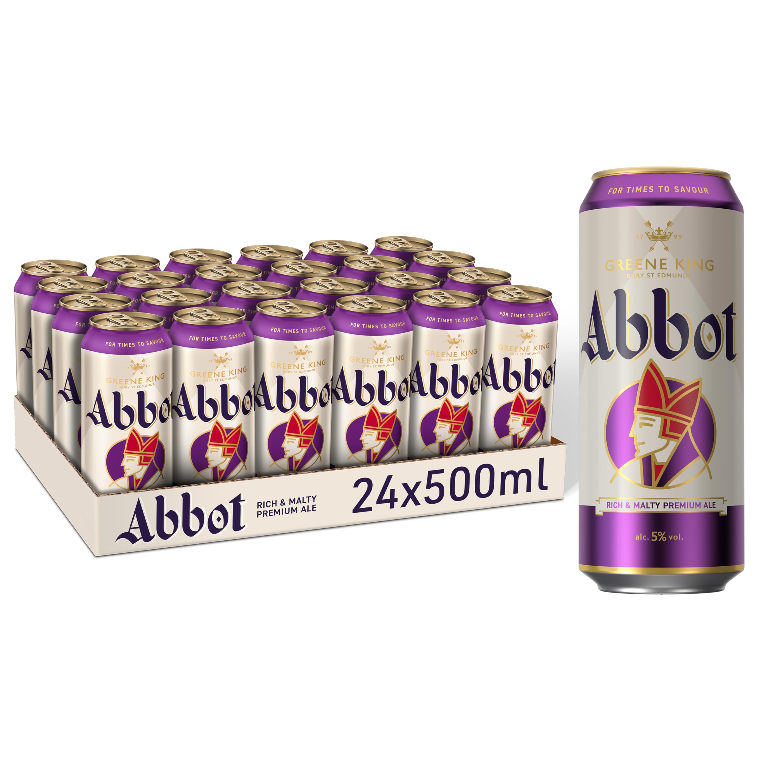 Abbot Ale Beer 24 x 500ml Cans – Strong Traditional British Ale with Rich Malty Flavour, Caramel and Smooth Finish, Premium English Beer for Ale Enthusiasts