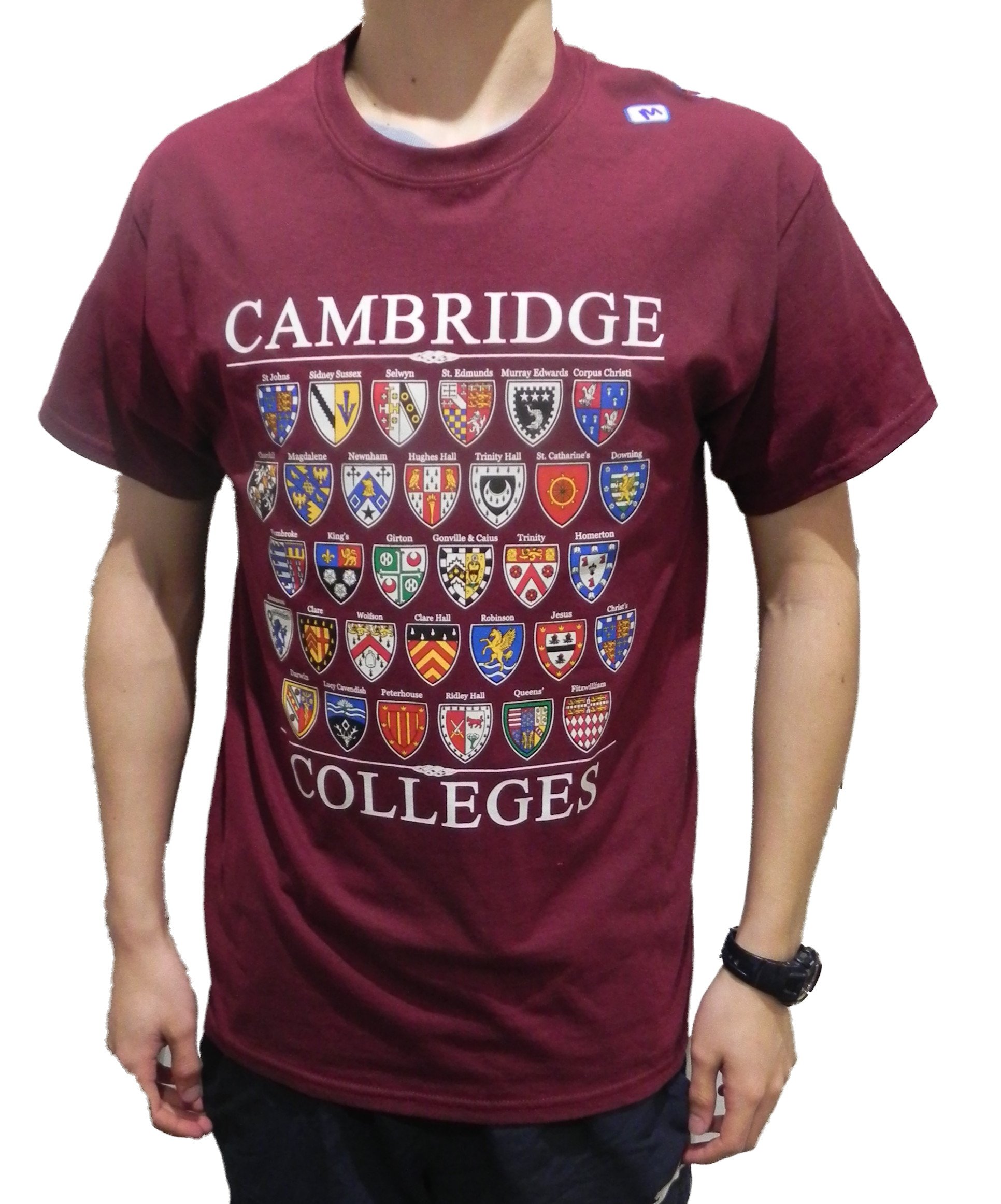 Cambridge Colleges T-Shirt - Colleges from The Famous City of Cambridge, England Maroon