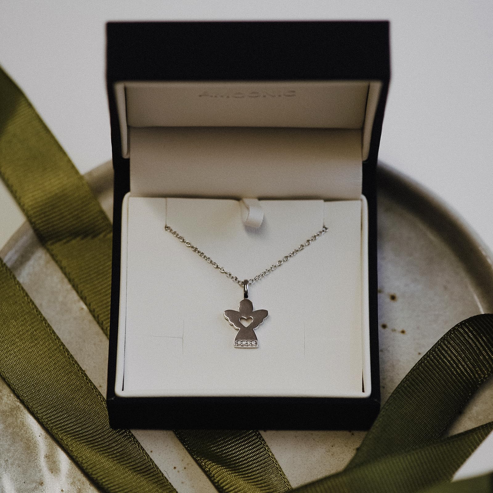 Engelanhänger Engel Kette Silber 925 Schutzengel Zirkonia Engelchen Kommunion Taufkette Taufanhänger Taufe Silberkette Engelsanhänger Herz mit Halskette Engelkette Mädchen Kinder Schmuck Geschenk